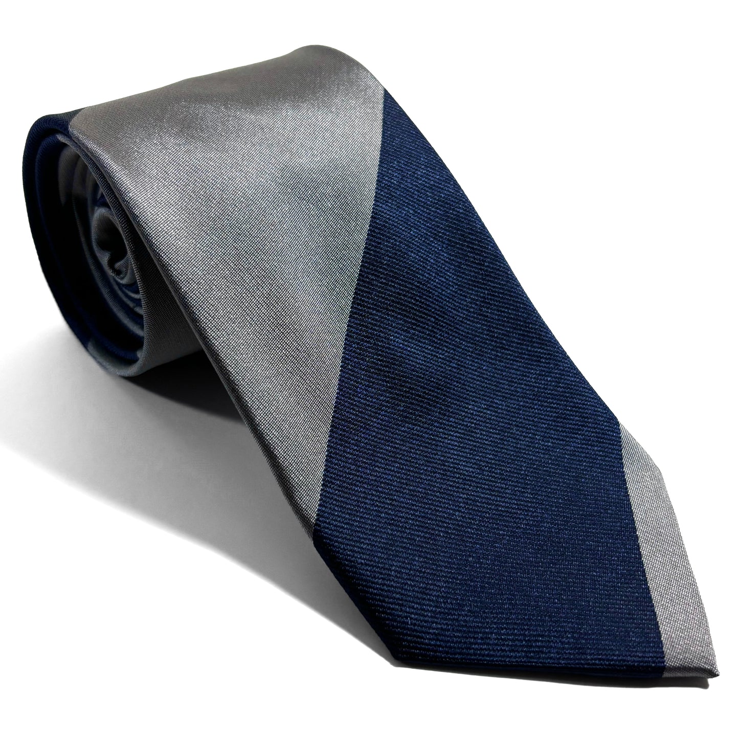 Navy Blue & Gray Block Striped Silk Repp Tie