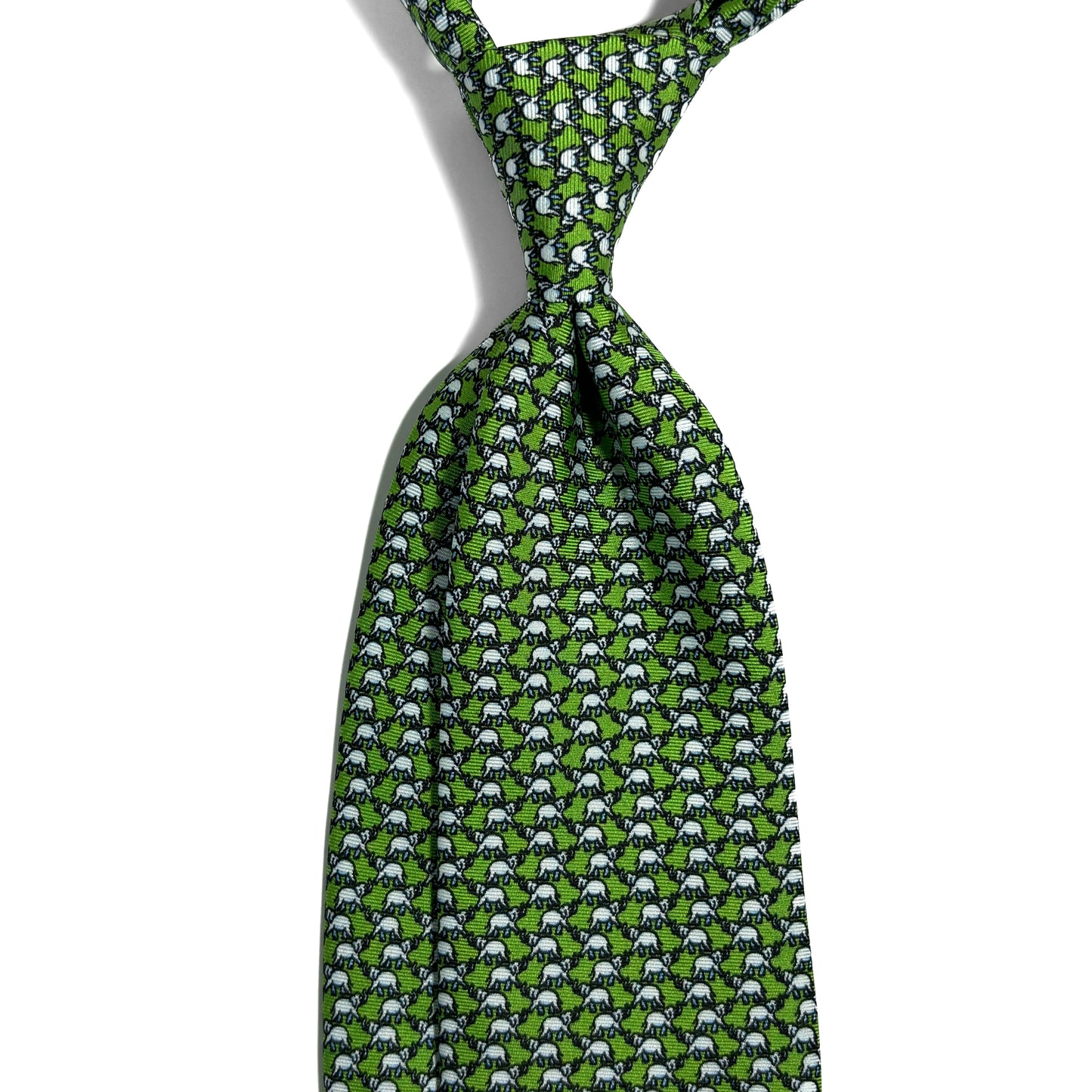 Olive Green Elephant Motif Silk Tie