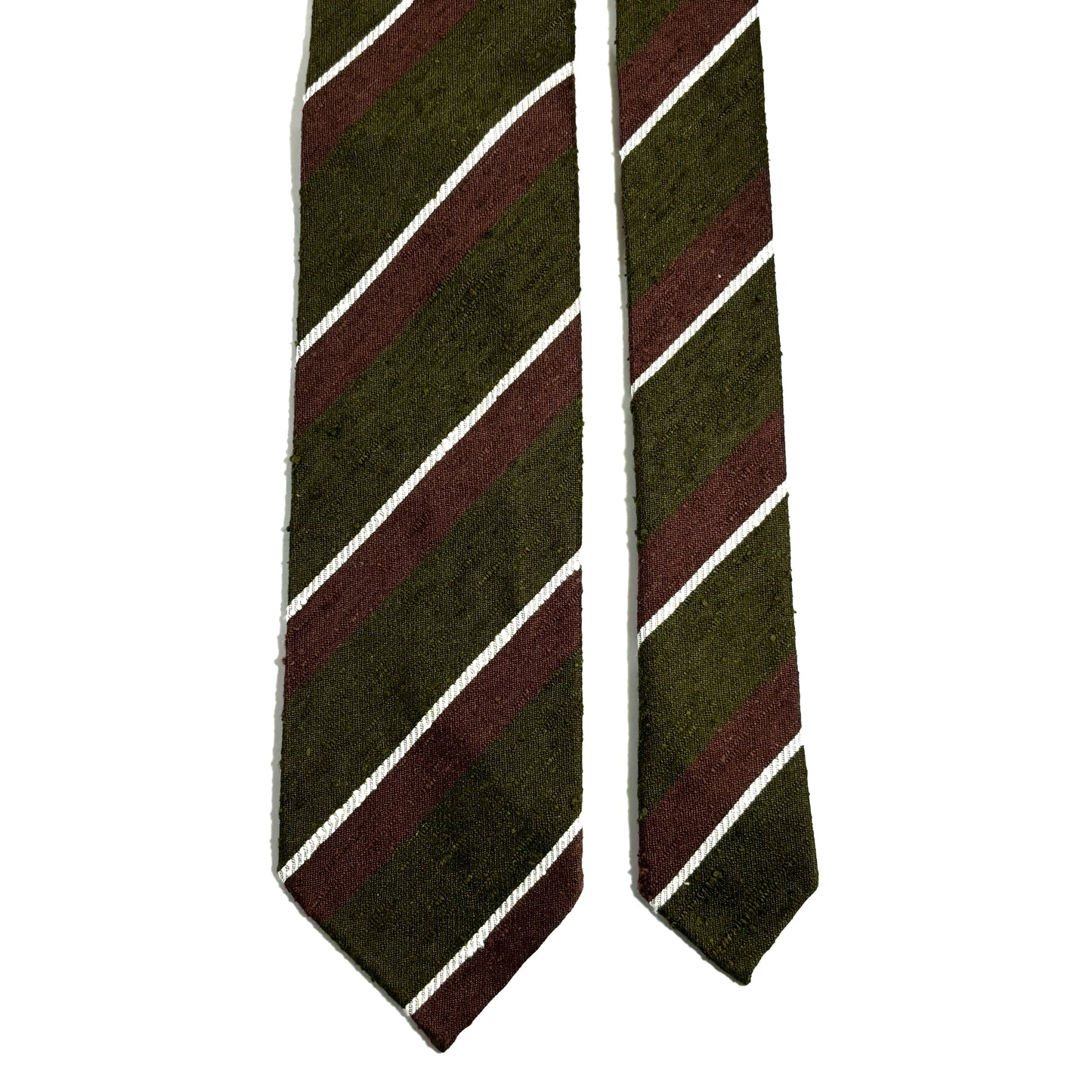 Untipped Olive Green / Brown Striped Silk Shantung Tie
