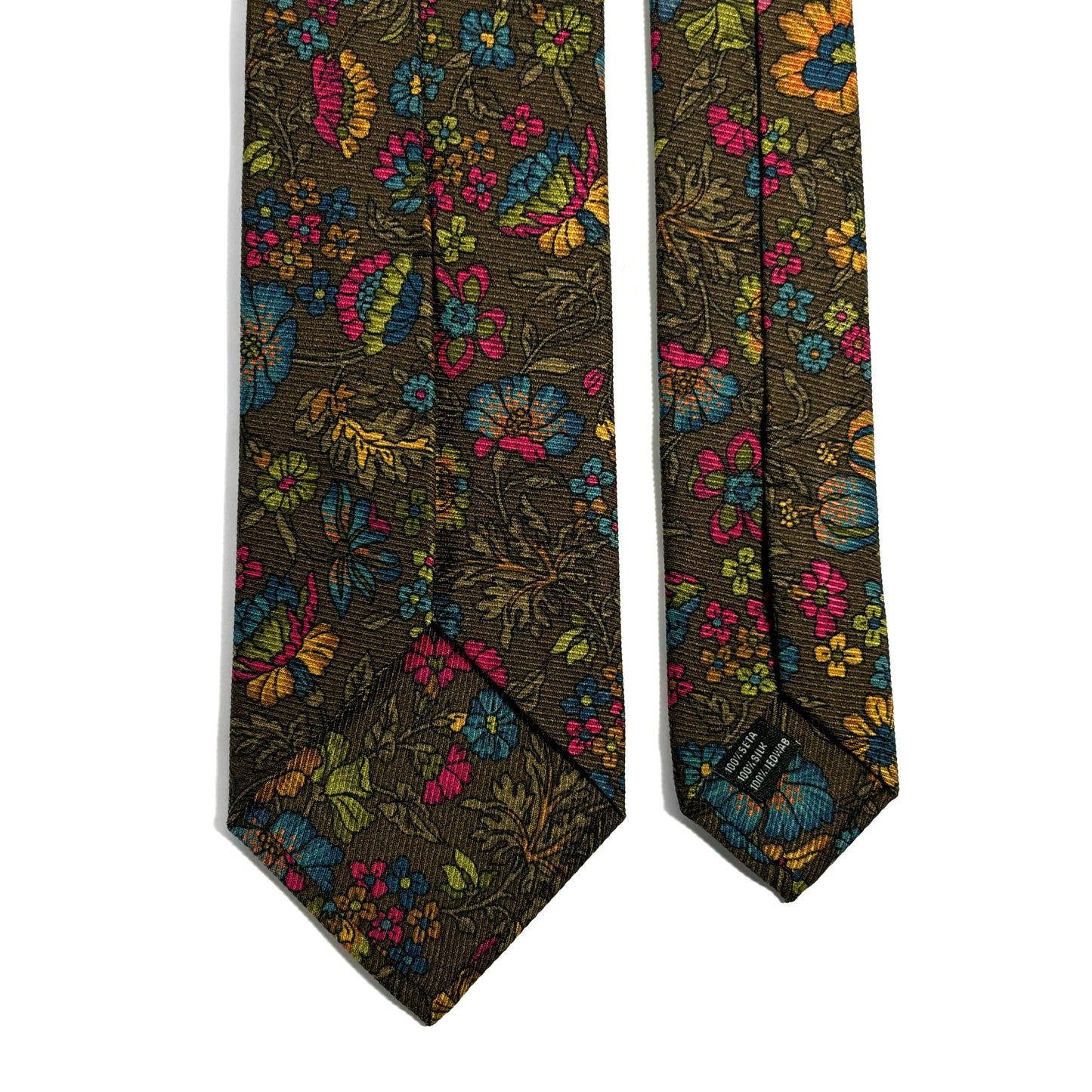 Olive Green Floral Motif Italian Madder Silk Tie