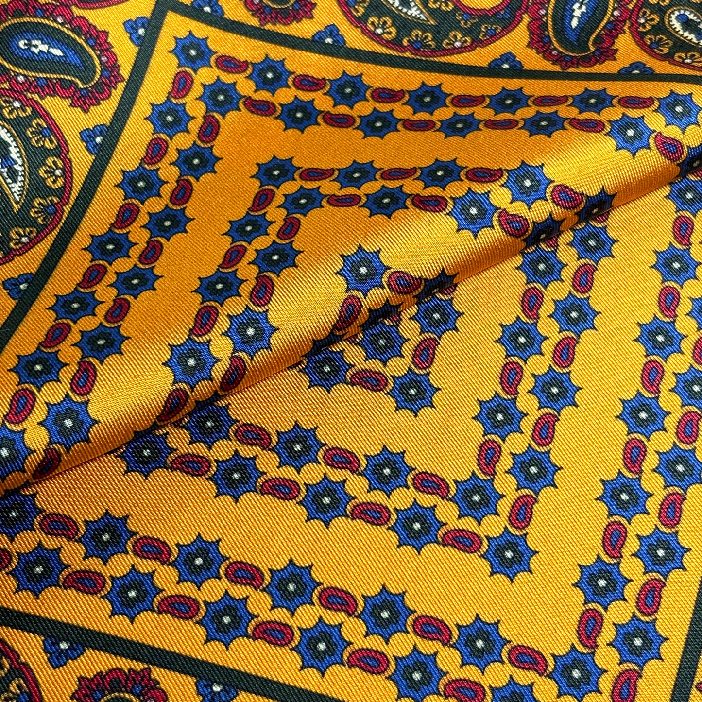Mustard Yellow Small Paisley Ancient Madder Silk Pocket Square