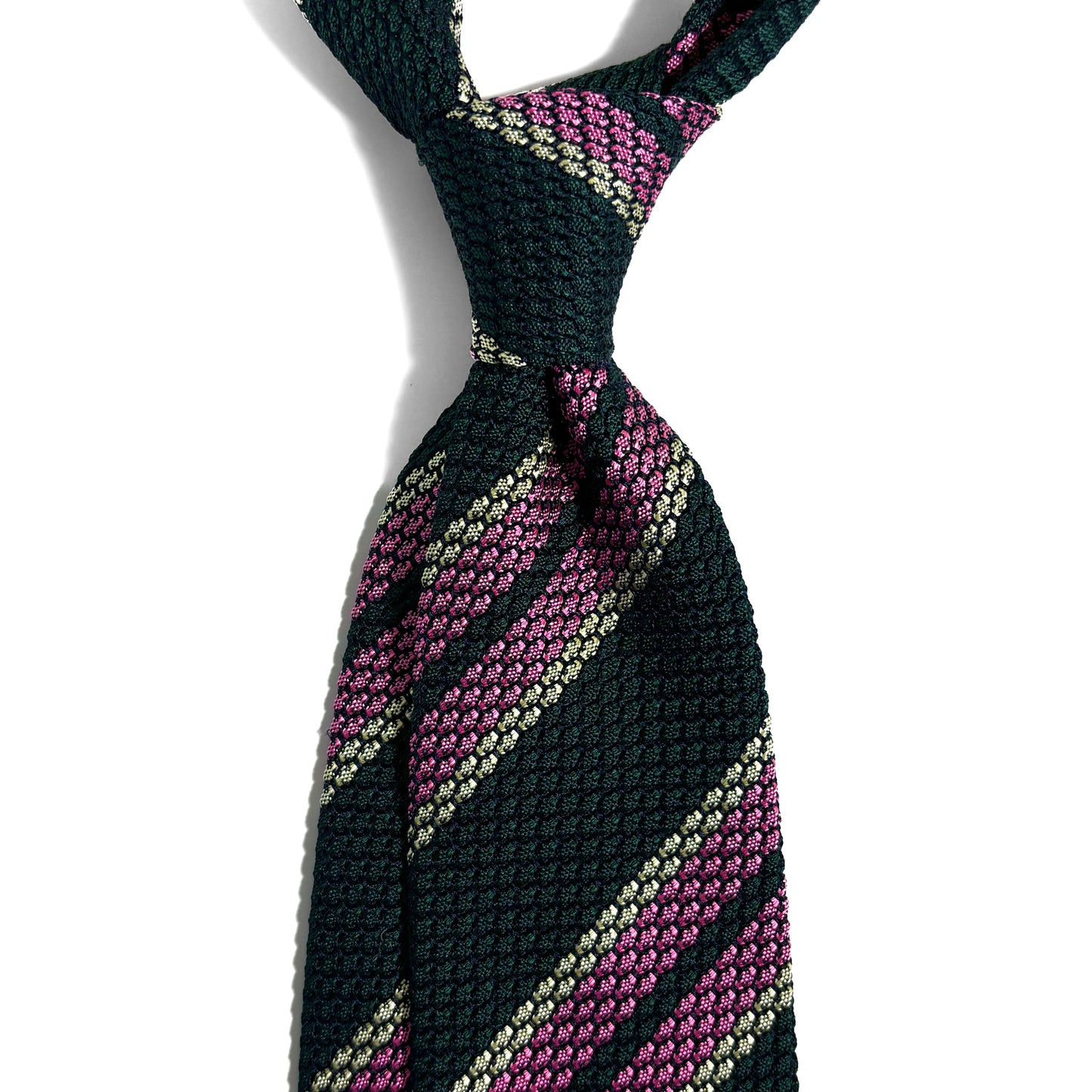 Forest Green & Pink Striped Silk Grenadine Tie (Garza Grossa)