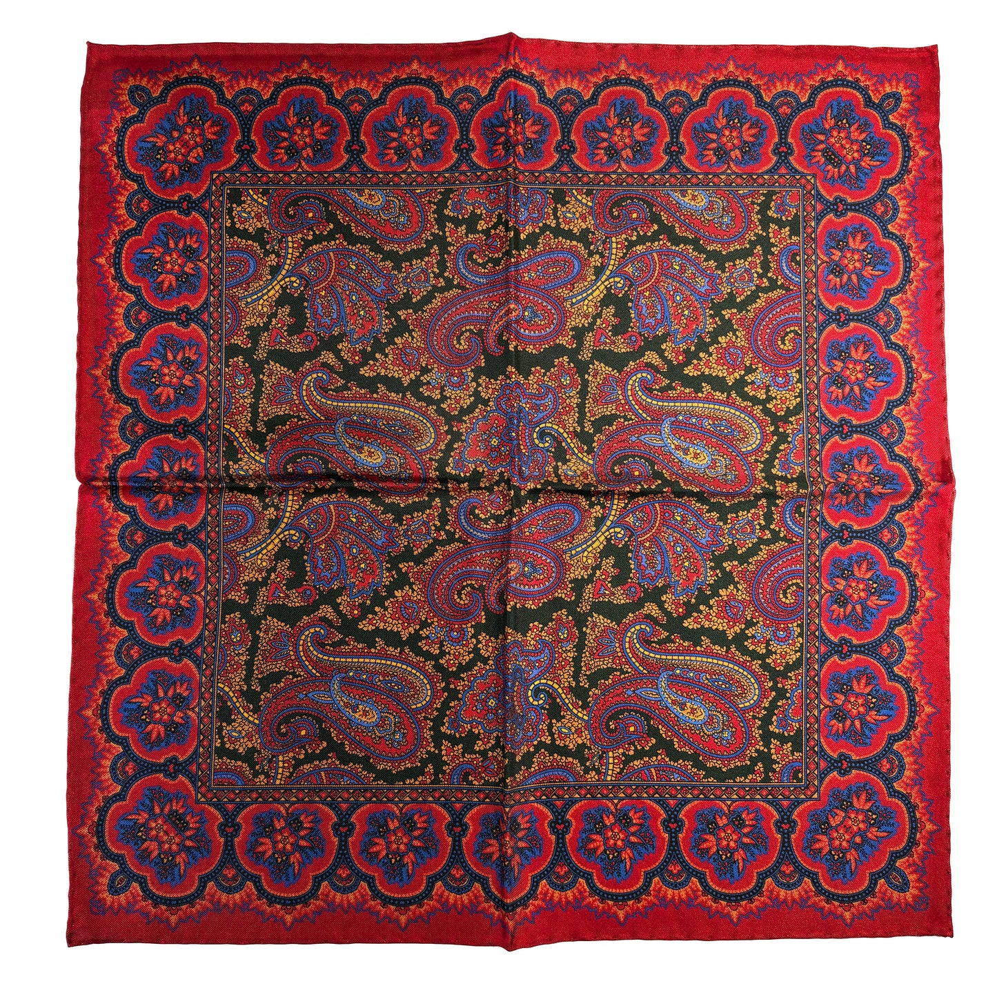 Red & Forest Green Ancient Madder Silk Pocket Square