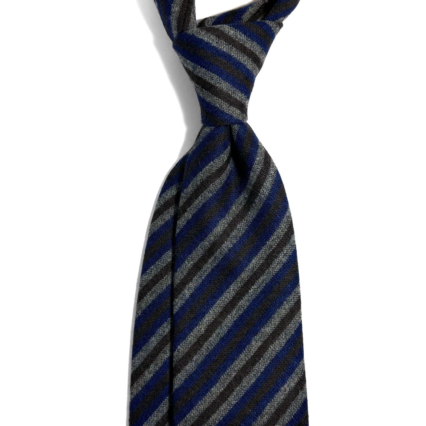 Navy Blue & Brown Striped Wool Challis Tie