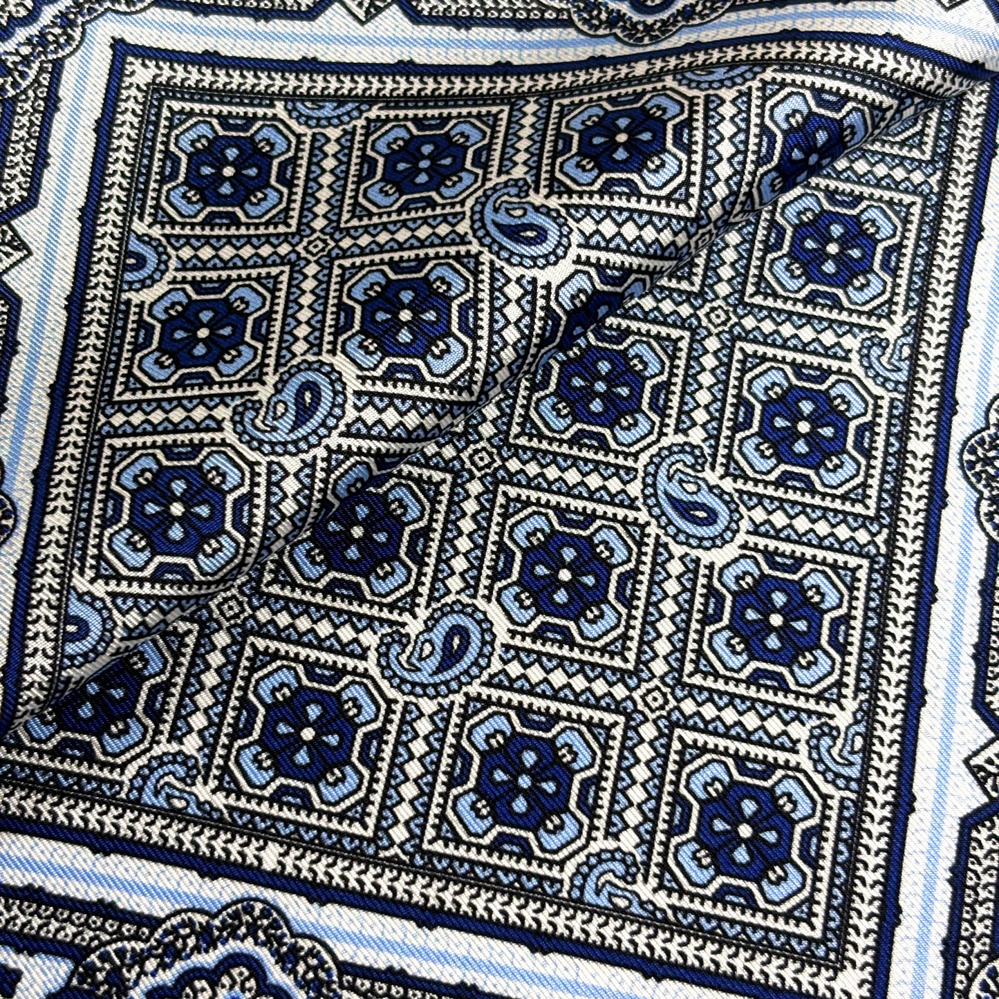 White Geometric Silk Pocket Square