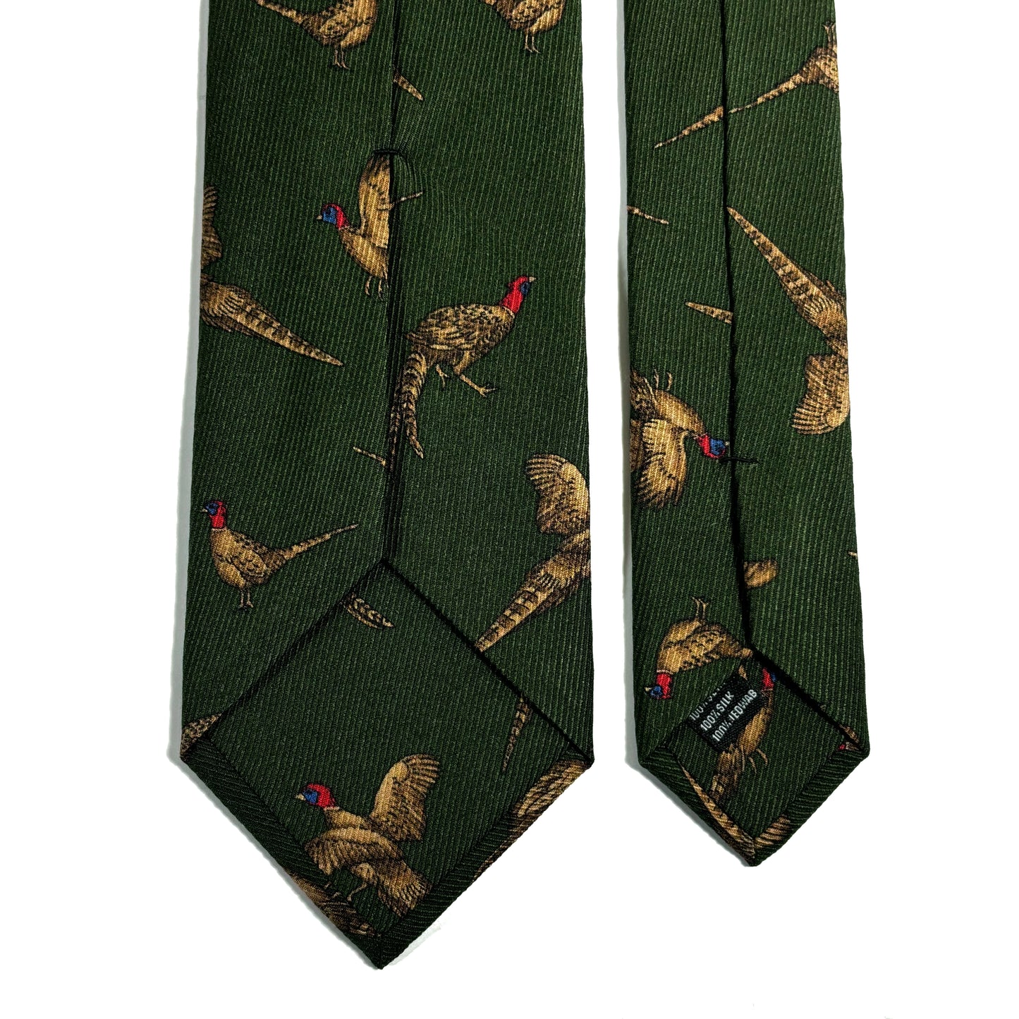 Forest Green Pheasant Print Italian Madder Silk Tie