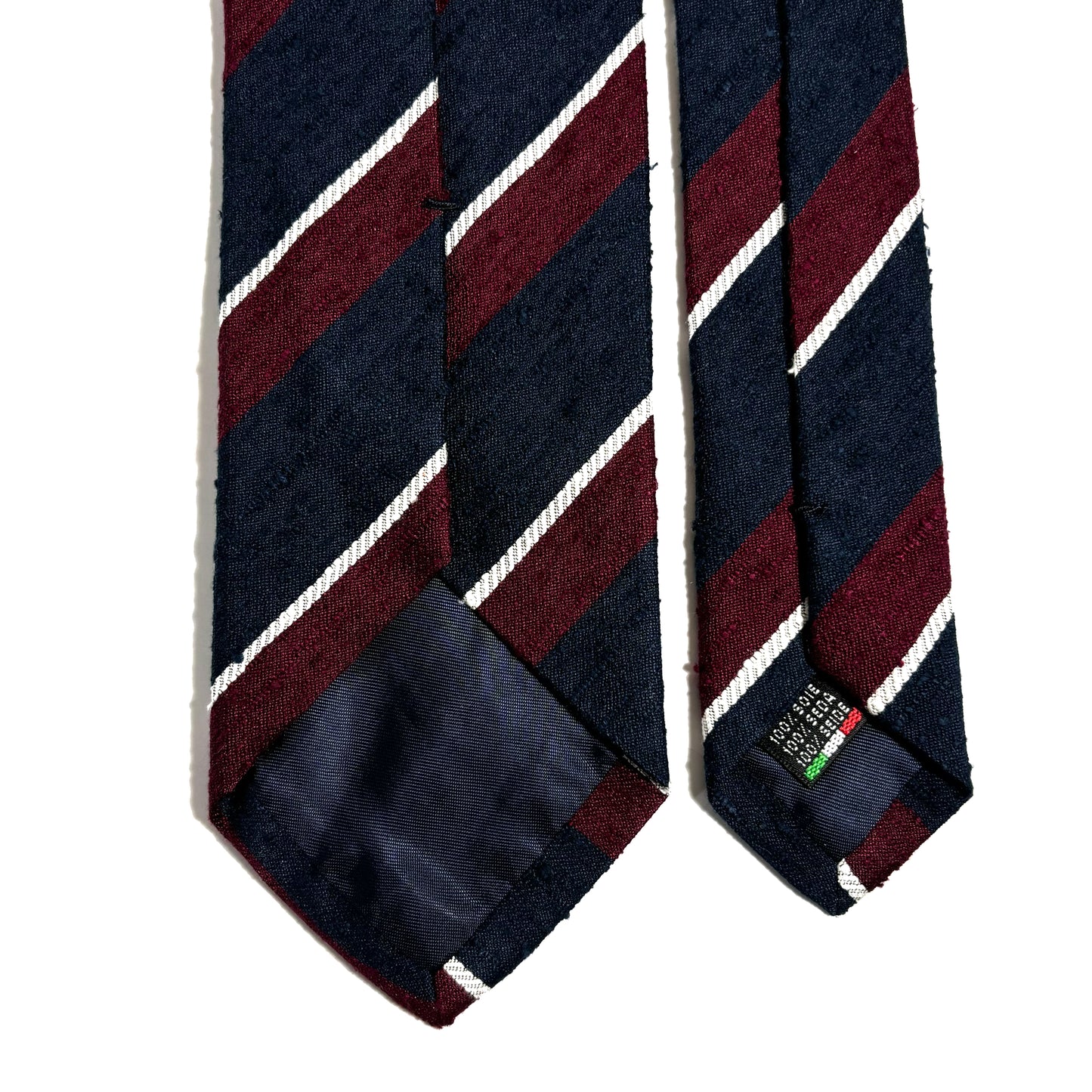Navy Blue & Burgundy Striped Silk Shantung Tie