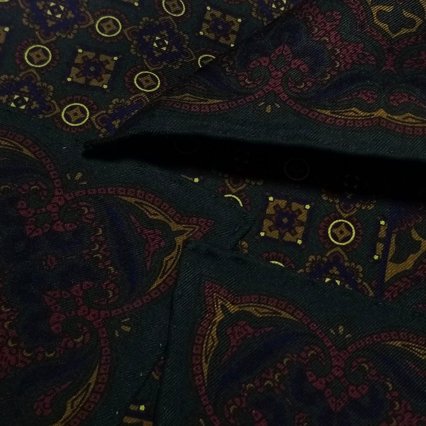 Screen-Printed Forest Green & Yellow Geometric Ancient Madder Silk Pocket Square