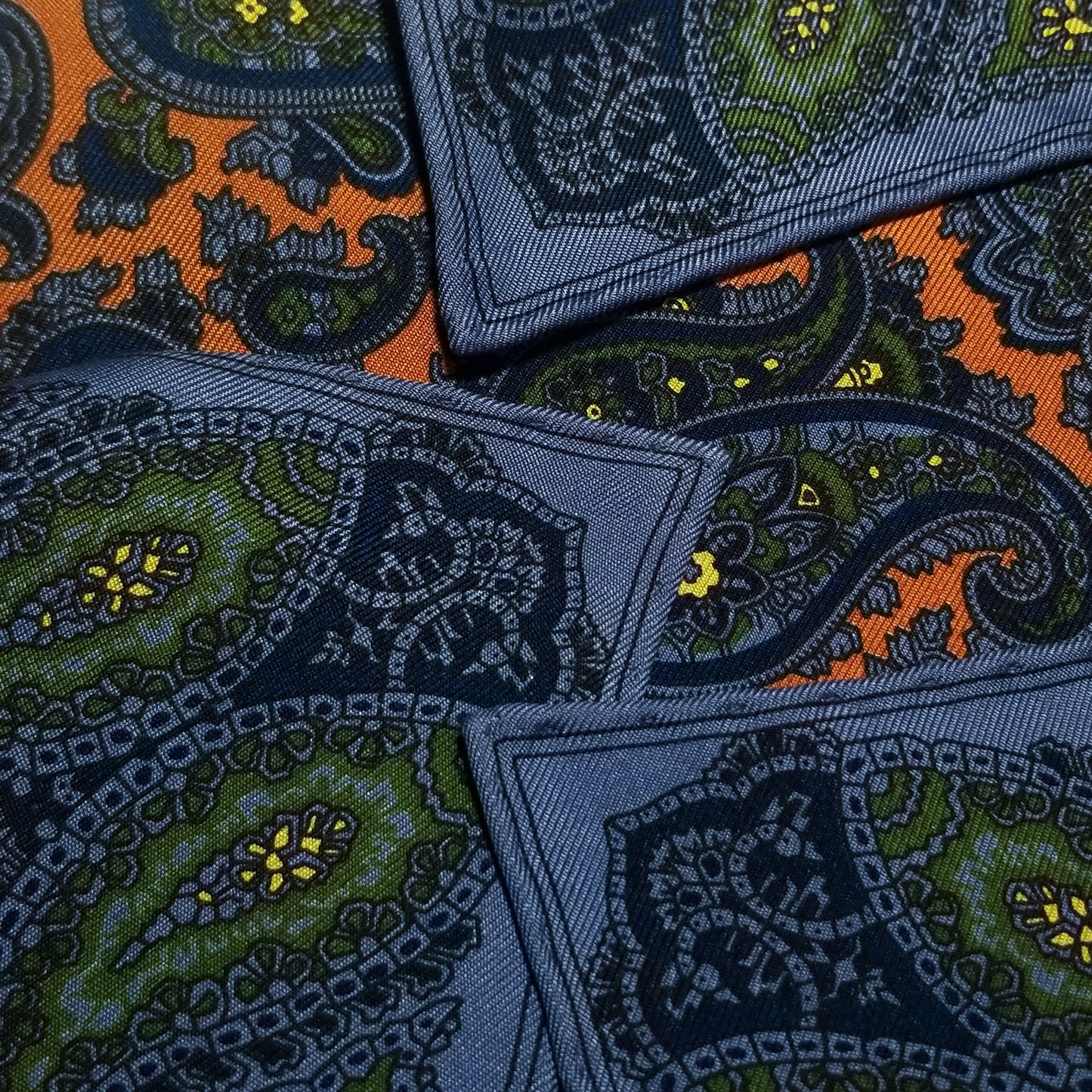 Screen-Printed Orange Paisley Ancient Madder Silk Pocket Square