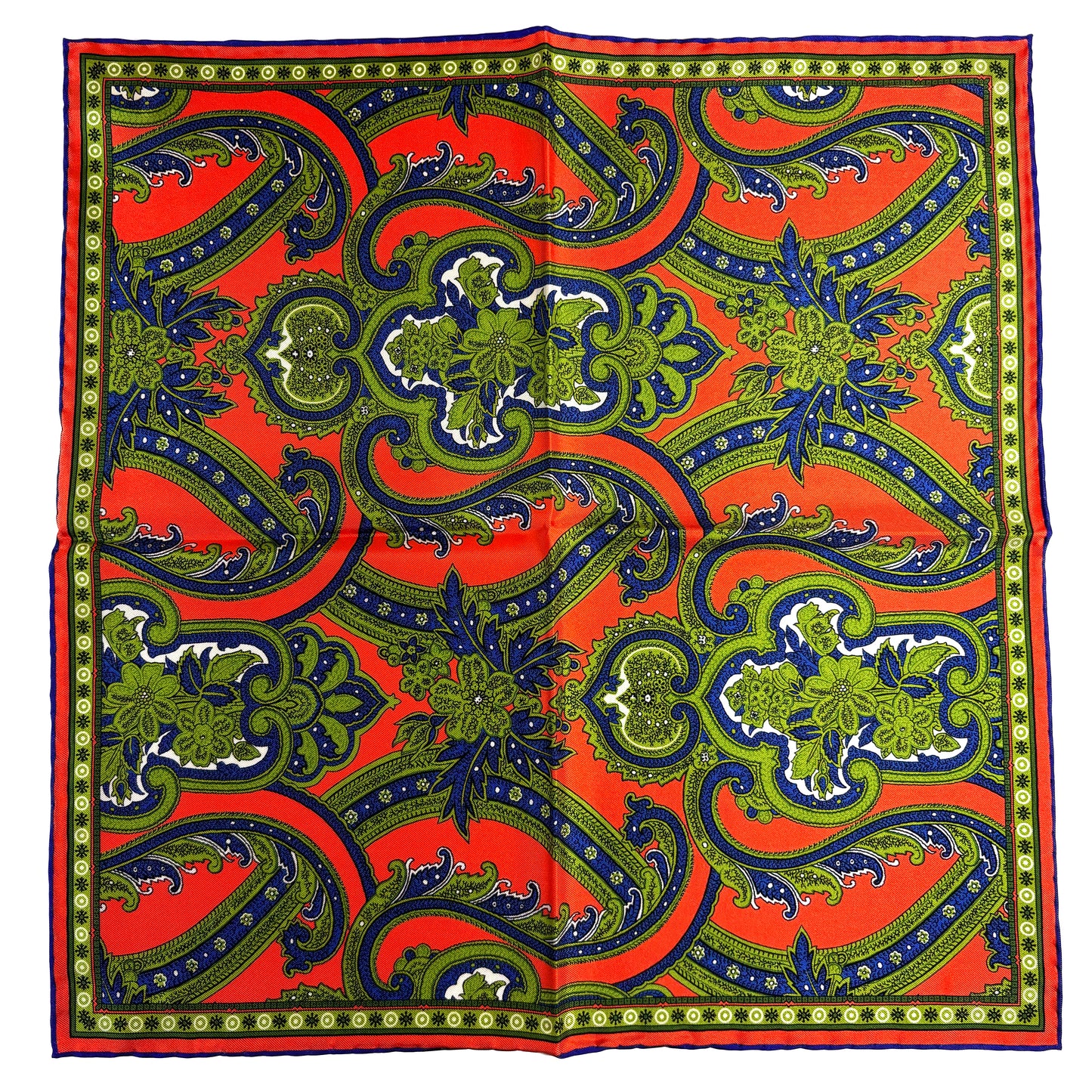 Orange & Green Floral Silk Pocket Square