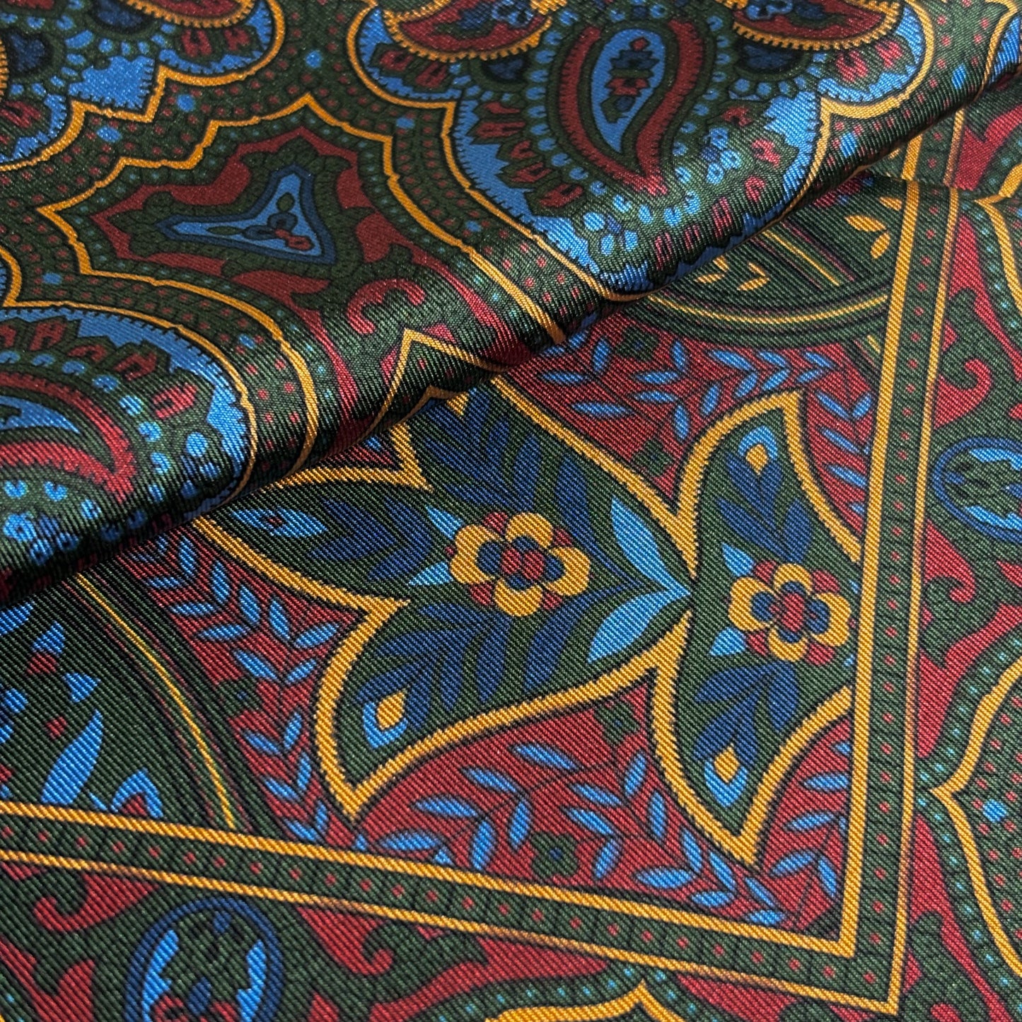 Forest Green Floral Paisley Silk Pocket Square