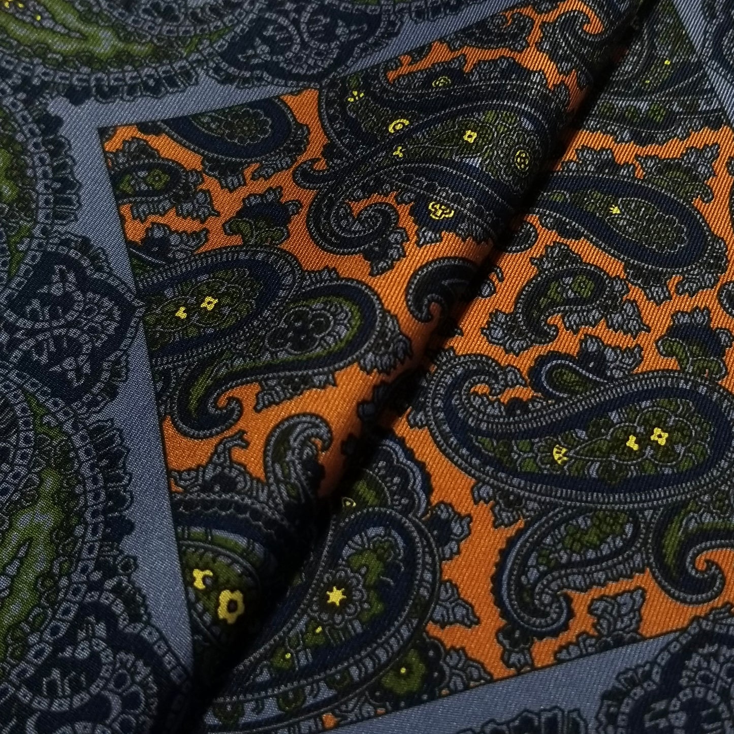 Screen-Printed Orange Paisley Ancient Madder Silk Pocket Square