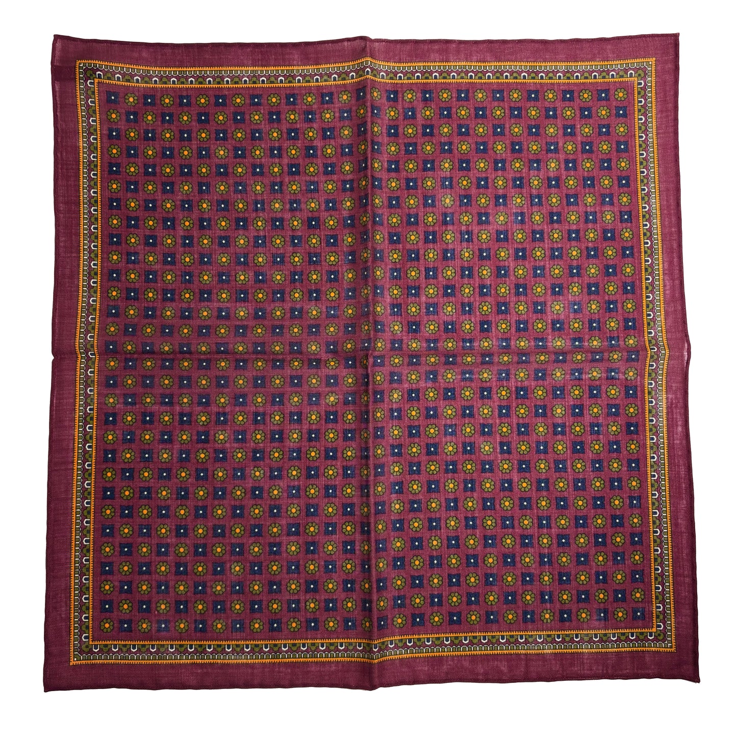 Burgundy - Floral - Wool/Silk Pocket Square