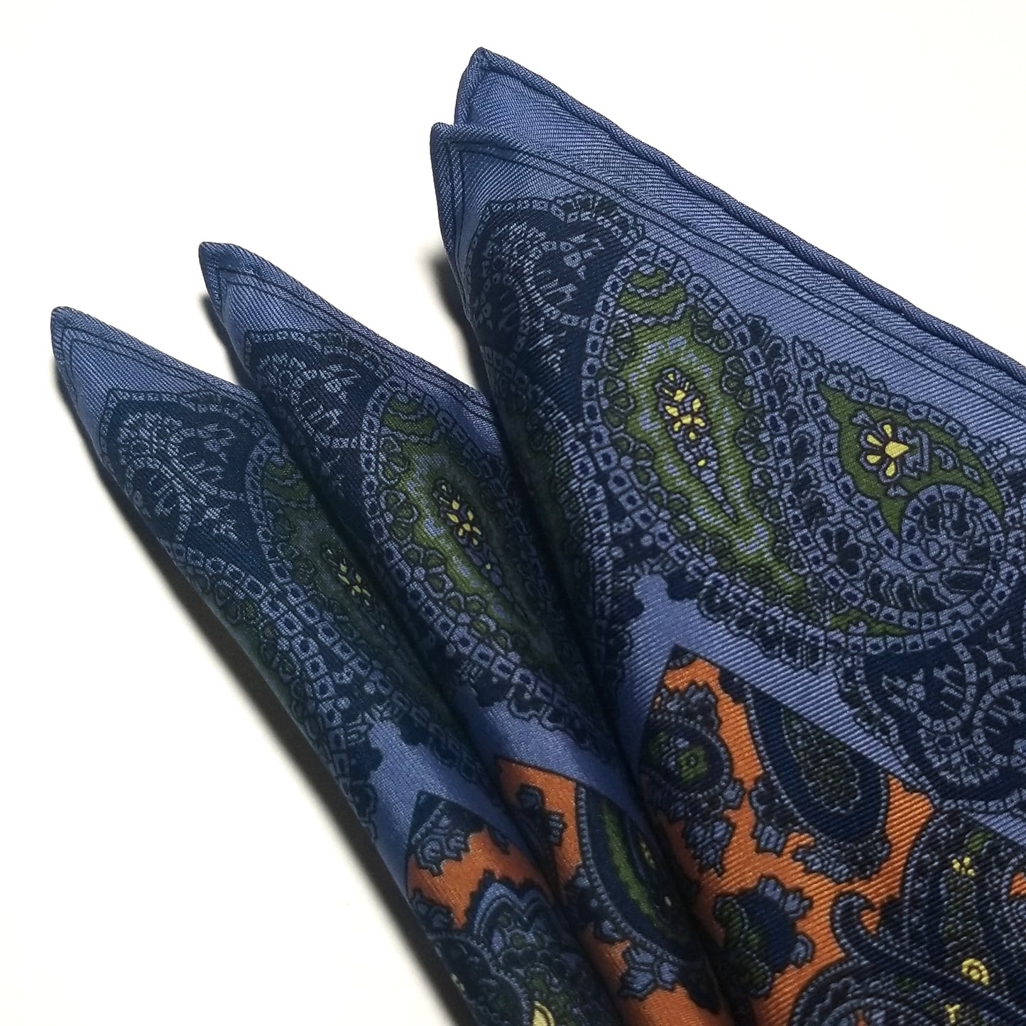 Screen-Printed Orange Paisley Ancient Madder Silk Pocket Square