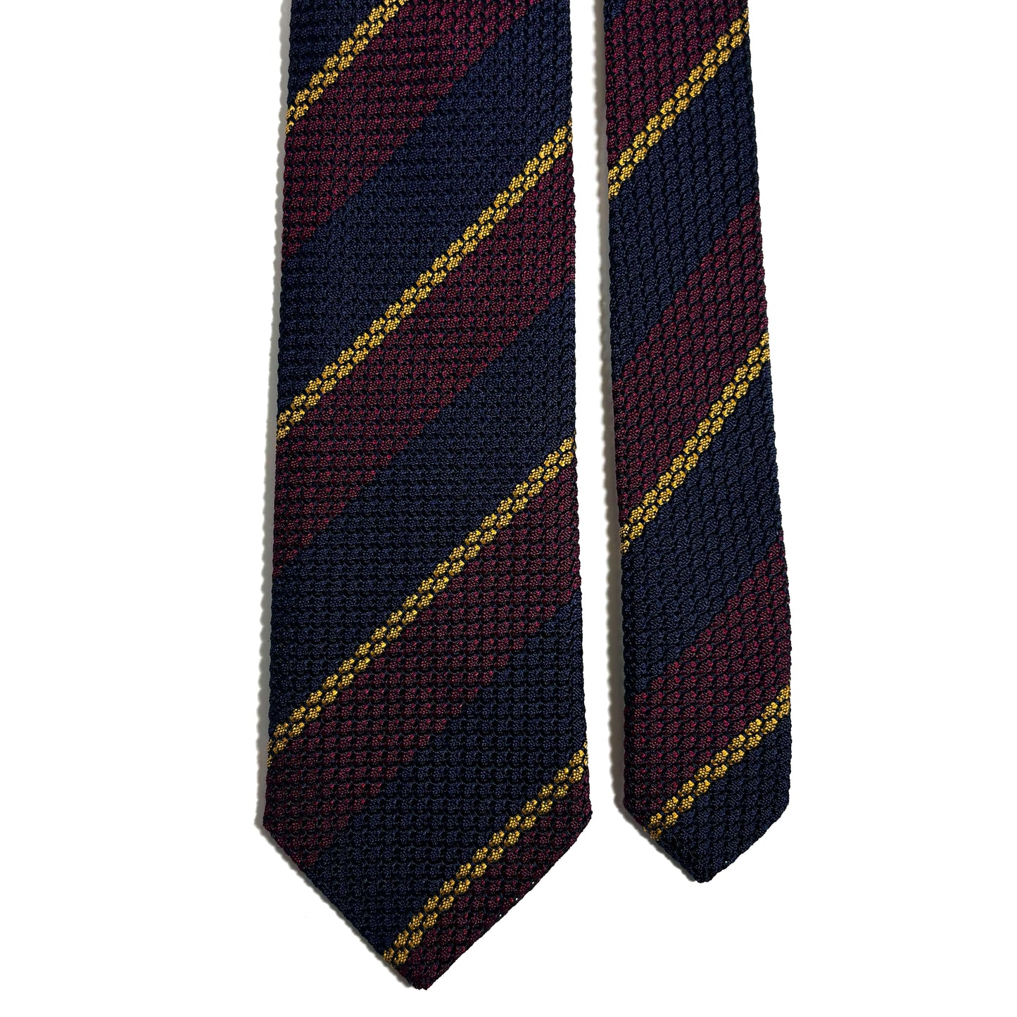 Navy Blue & Burgundy Striped Silk Grenadine Tie (Garza Grossa)