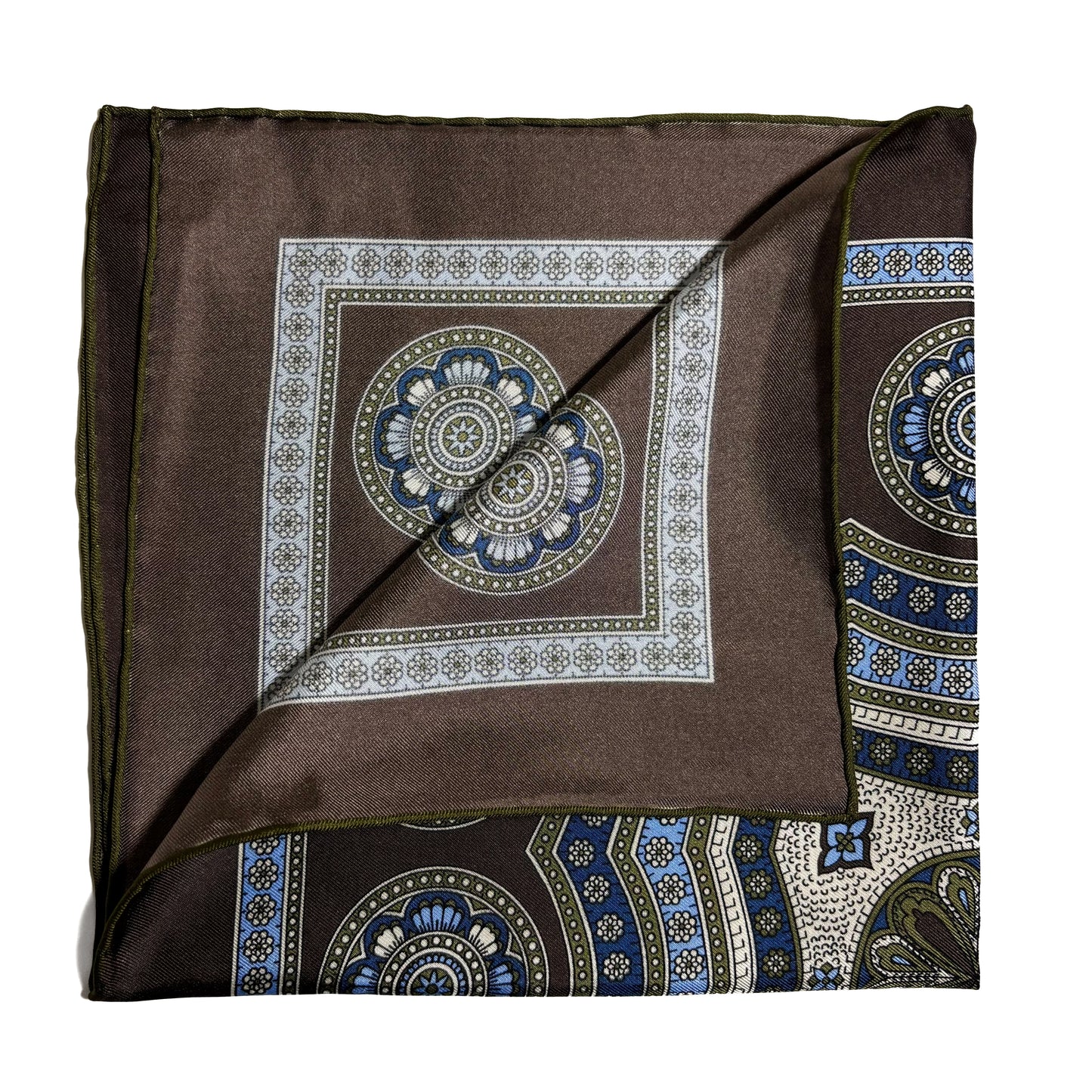 Brown & Green Medallion Silk Pocket Square