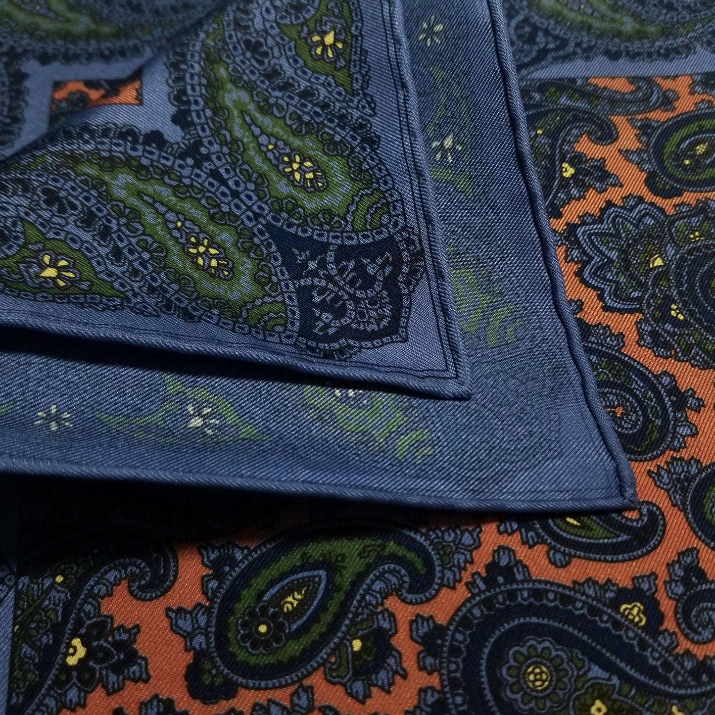 Screen-Printed Orange Paisley Ancient Madder Silk Pocket Square