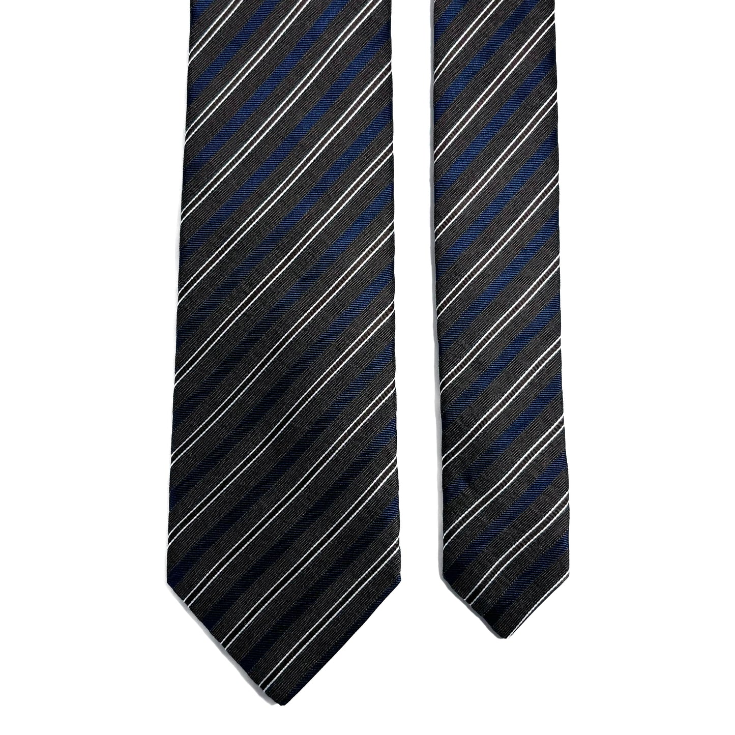 Brown & Navy Blue Striped Silk Jacquard Tie