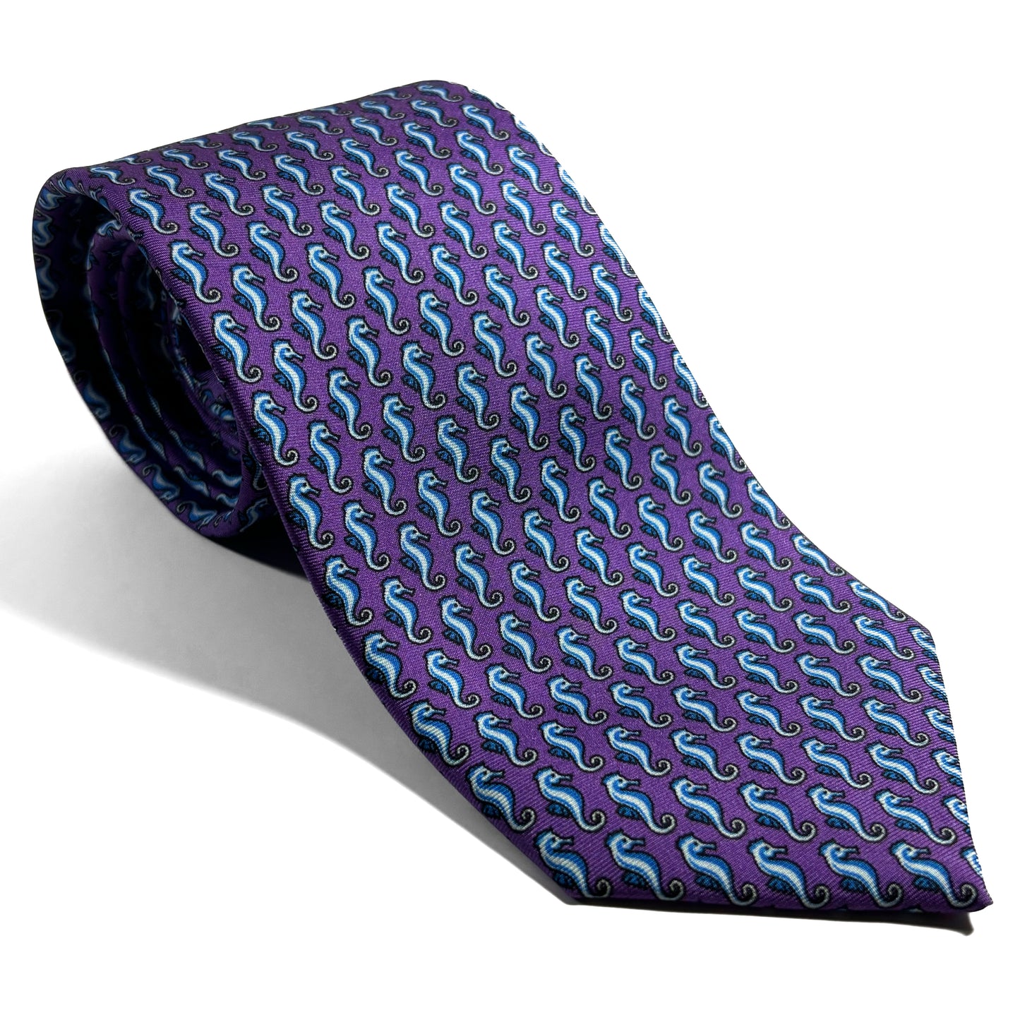 Purple Seahorse Motif Silk Tie