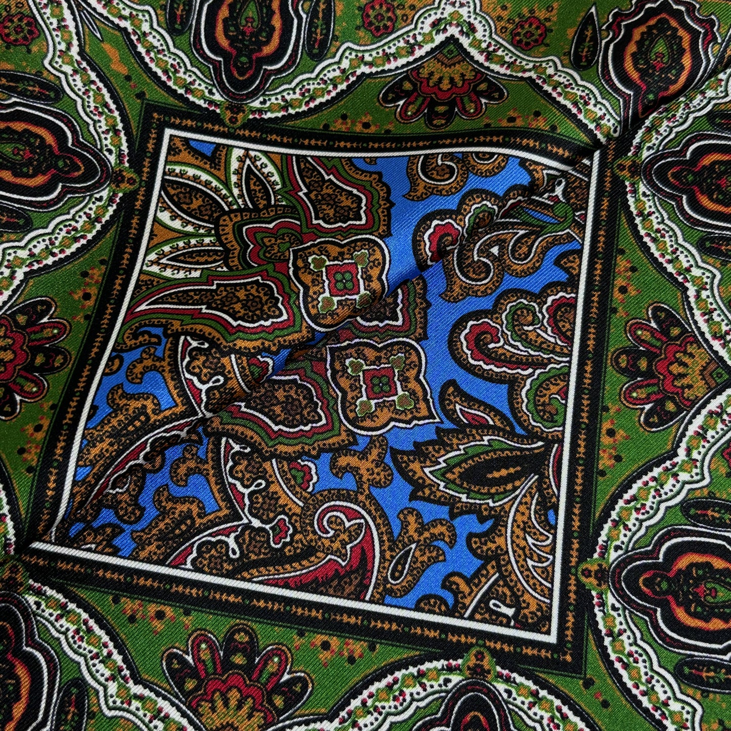 Blue & Green Paisley Silk Pocket Square