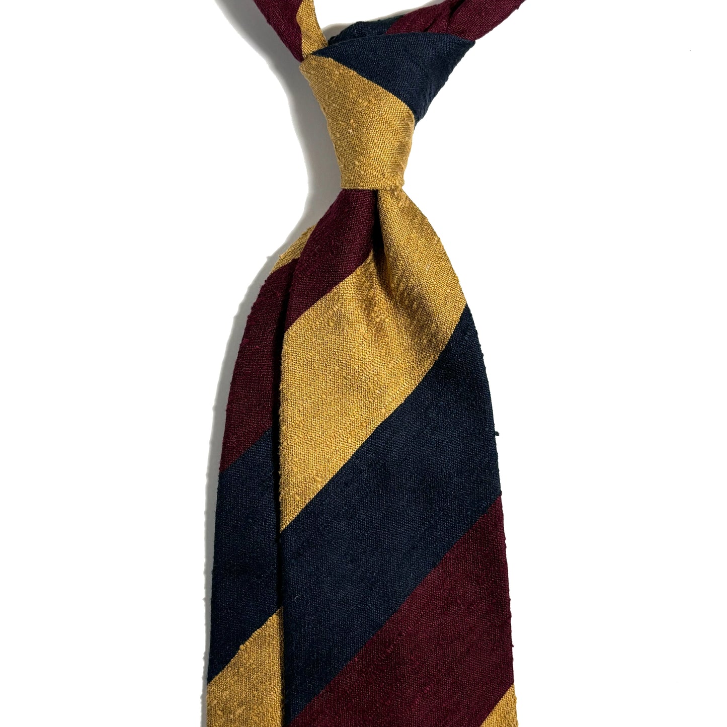 Navy Blue / Gold / Burgundy Block Stripe Untipped Silk Shantung Tie