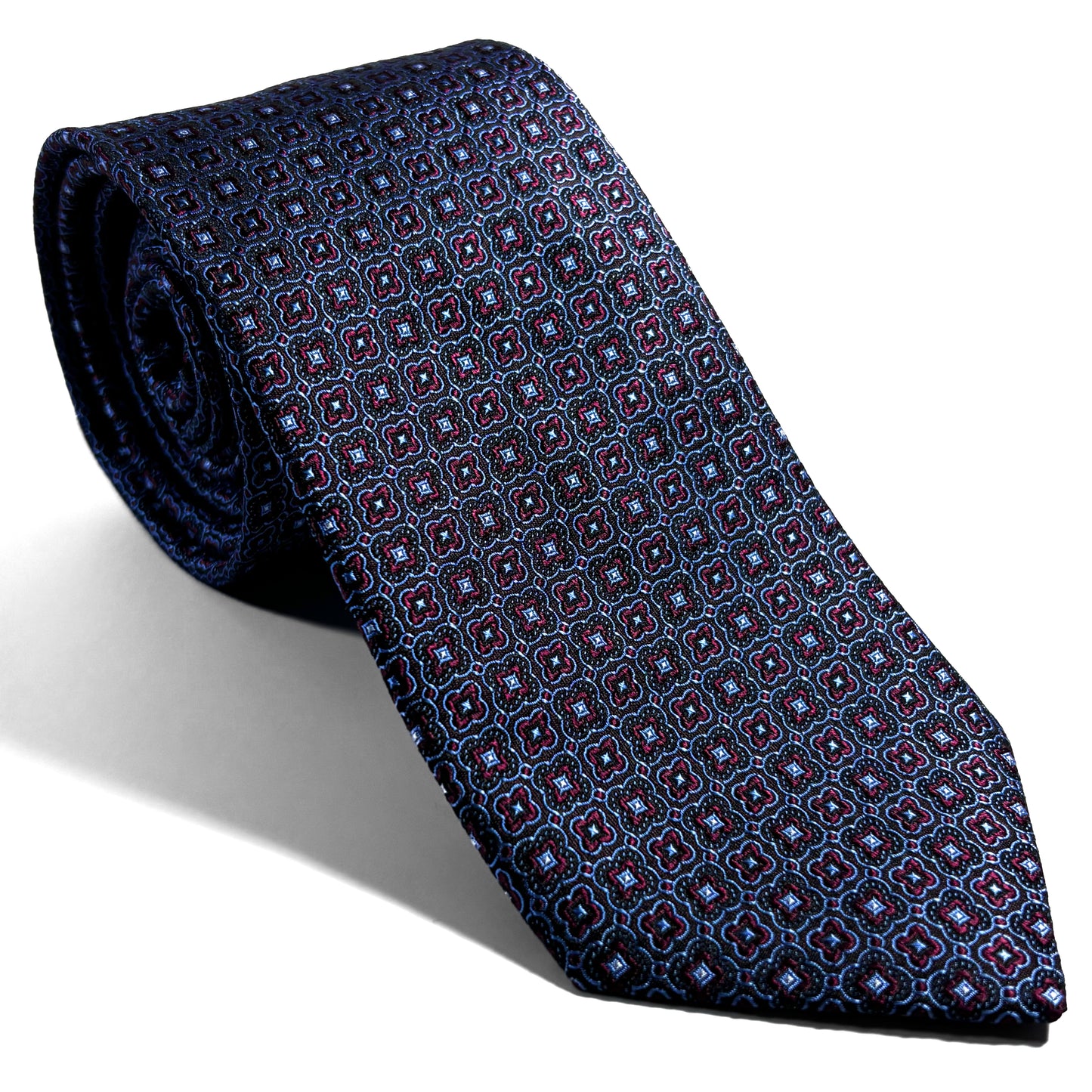 Navy Blue & Burgundy Floral Silk Jacquard Tie