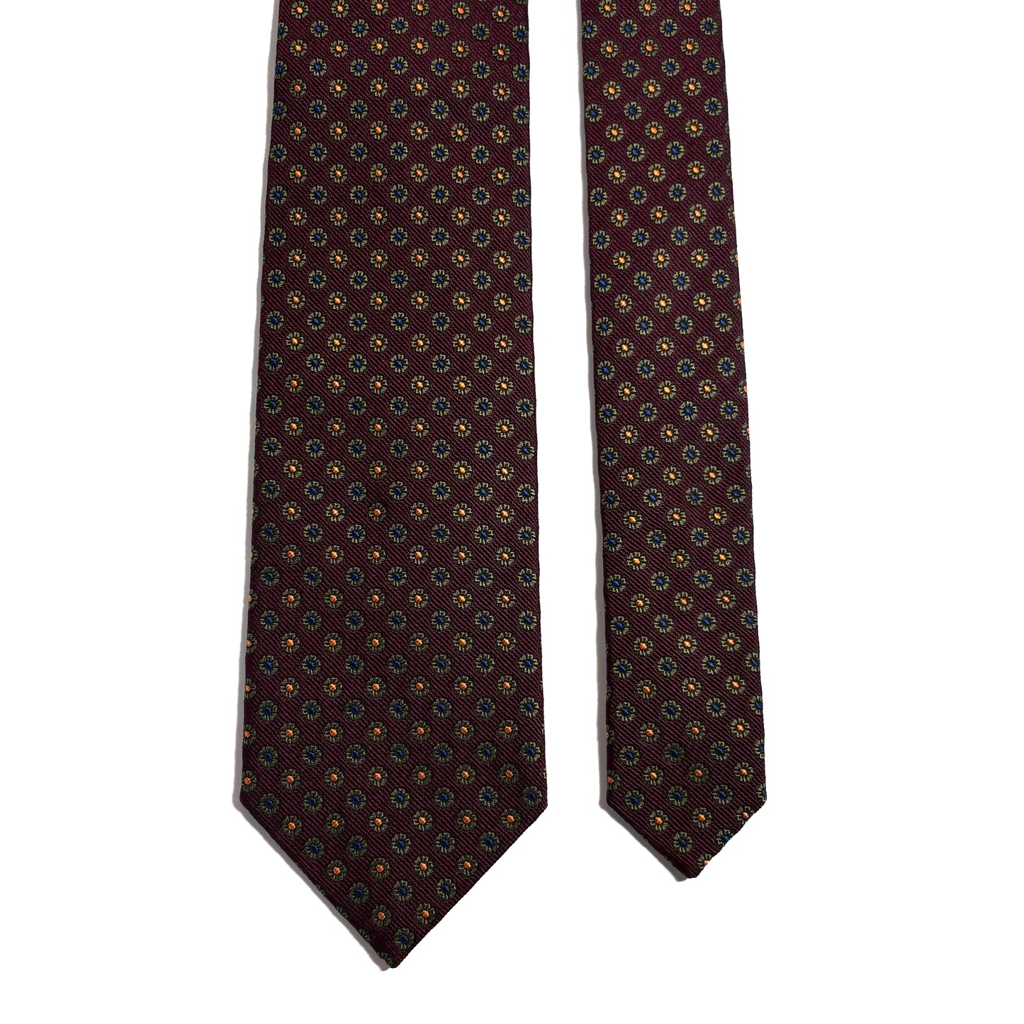 Burgundy English Jacquard Silk Tie w/ Floral Pattern