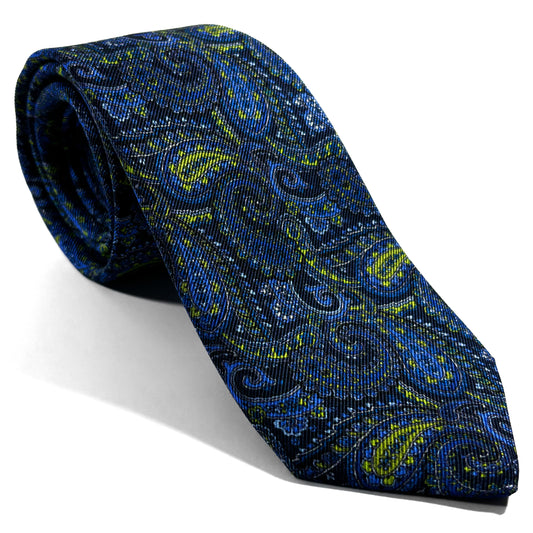 Navy Blue & Green Paisley Silk Tie (Handmade in Italy)