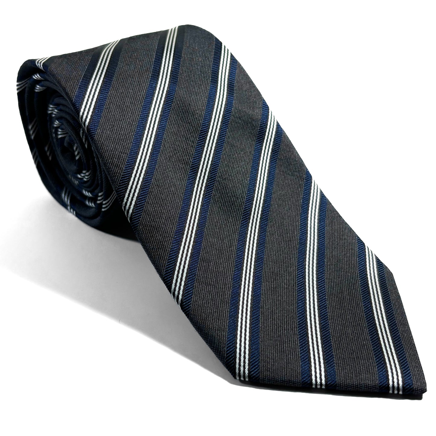 Gray & Navy Blue Striped Silk Jacquard Tie