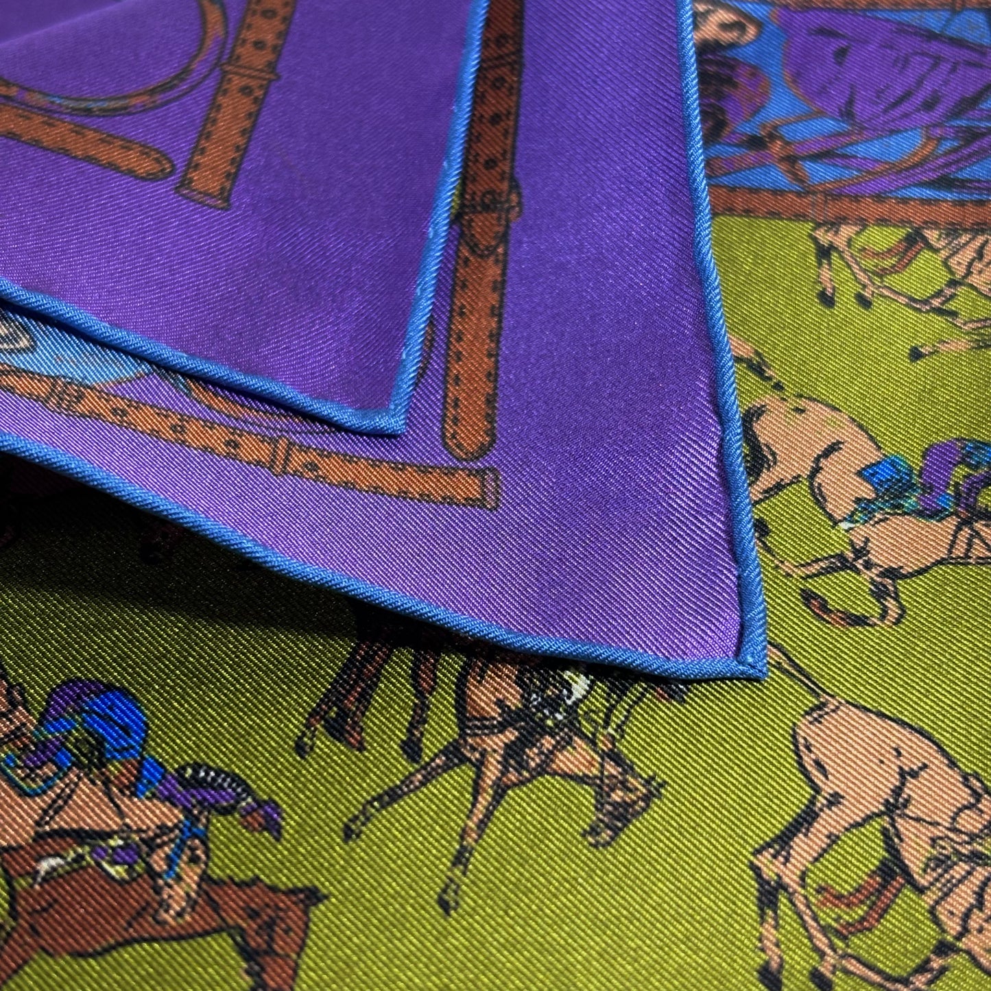 Green & Purple Polo Motif Ancient Madder Silk Pocket Square