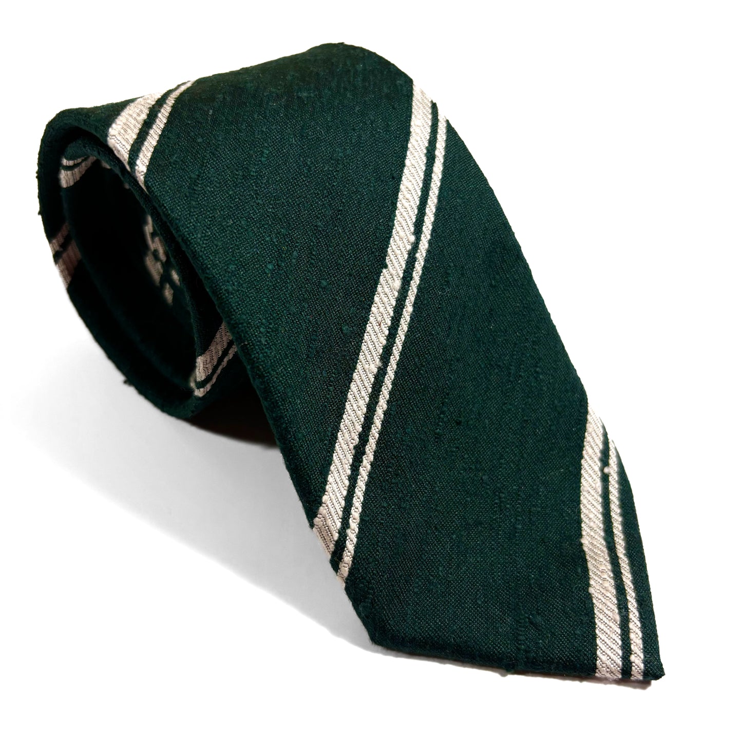 Green Striped Silk Shantung Tie