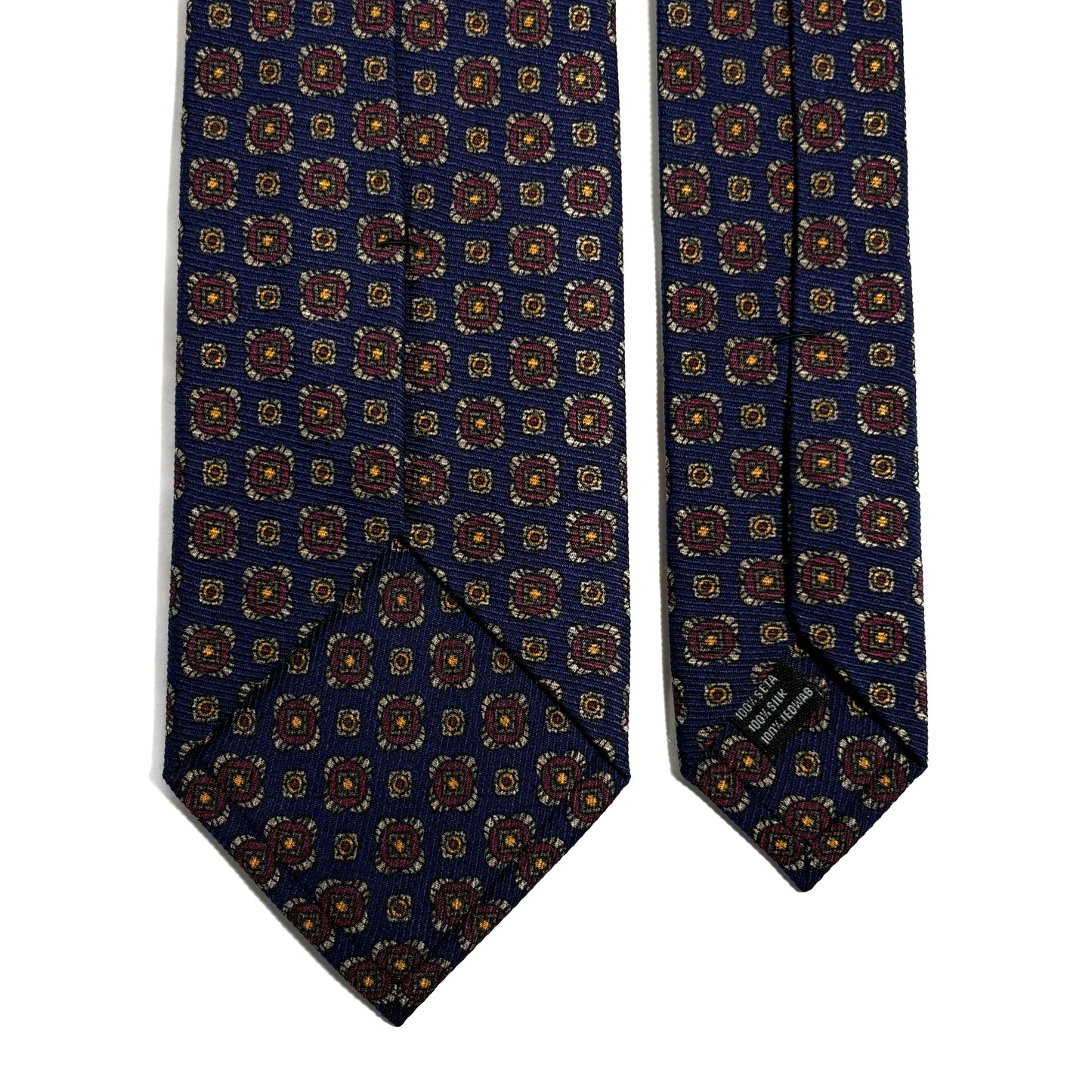 Navy Blue Geometric Italian Madder Silk Tie