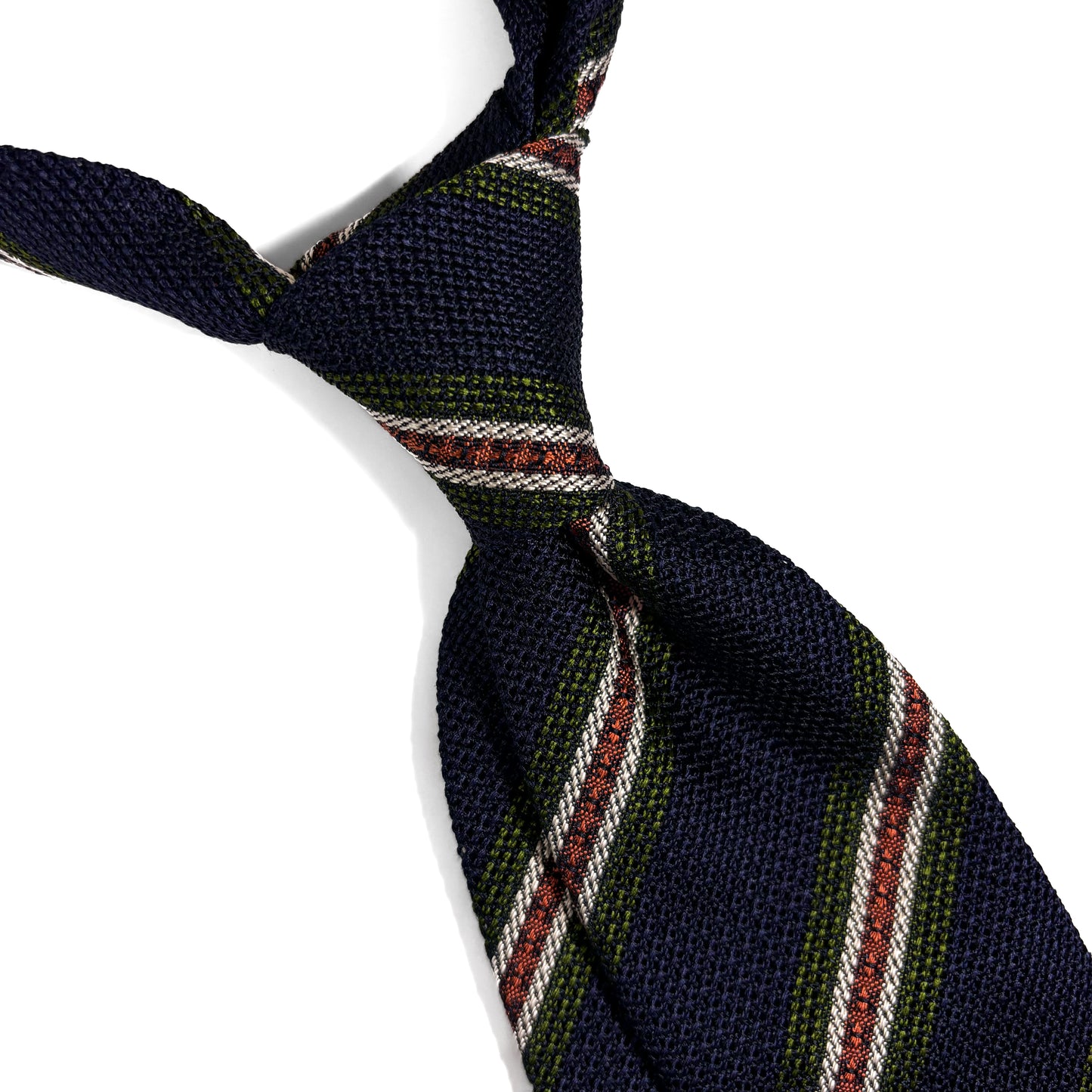 Navy Blue & Orange/Green Stripe Silk Grenadine Tie (Garza Fina)