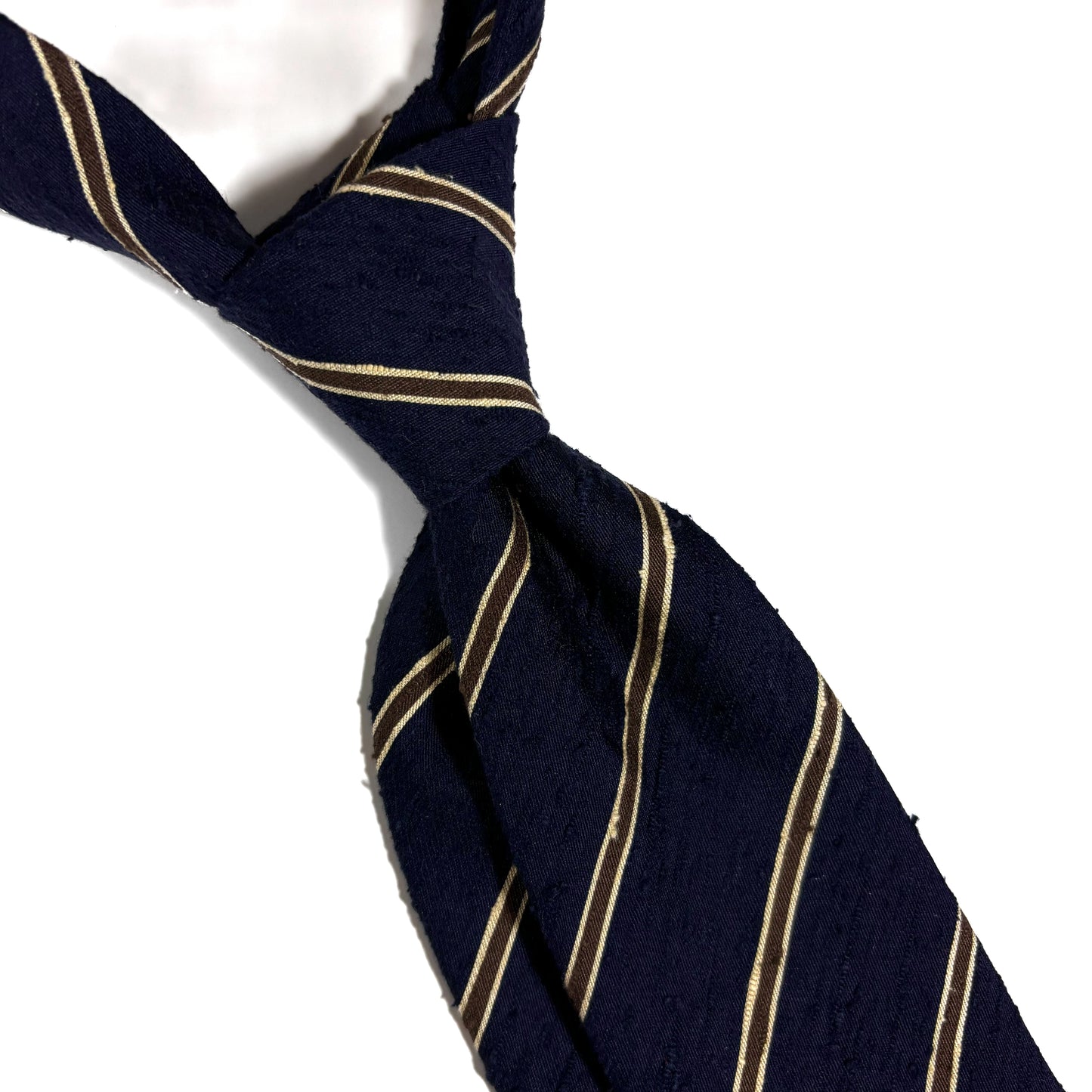 Navy Blue & Brown Striped Silk Shantung Tie