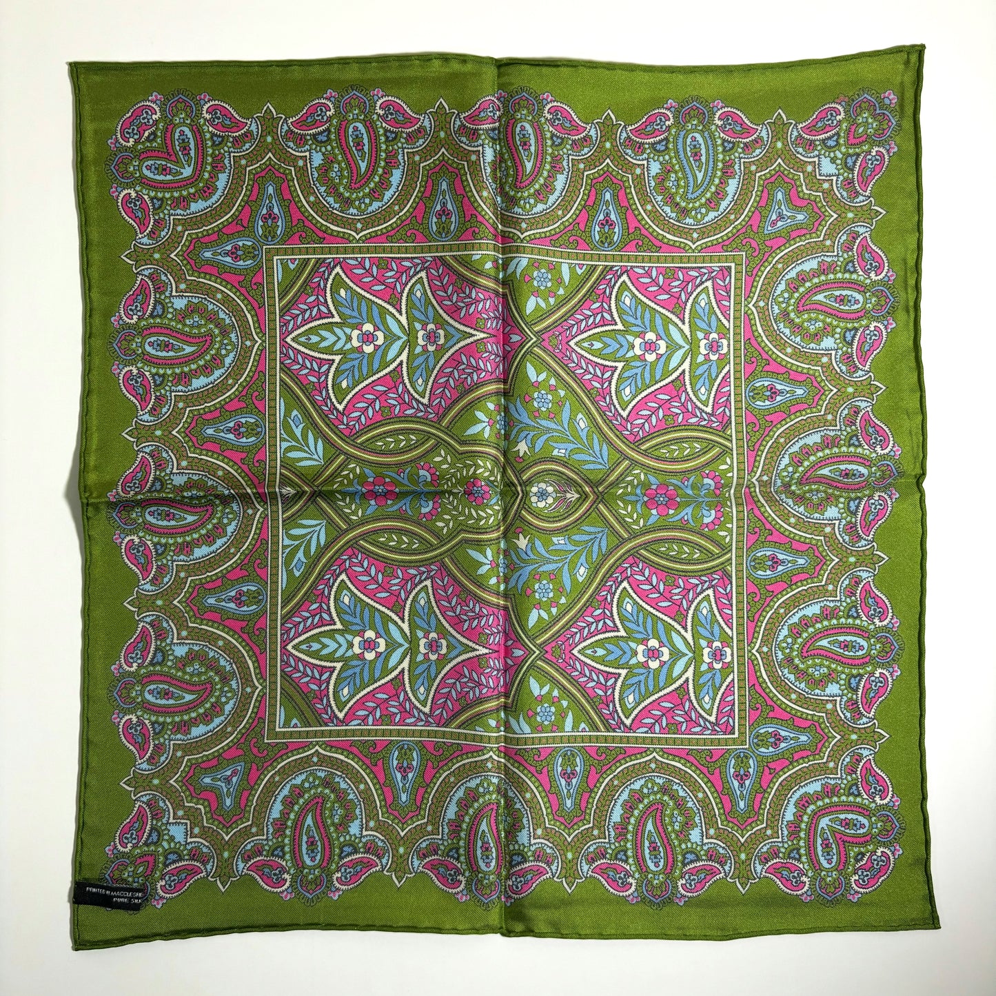 Lime Green & Pink Floral Paisley Silk Pocket Square