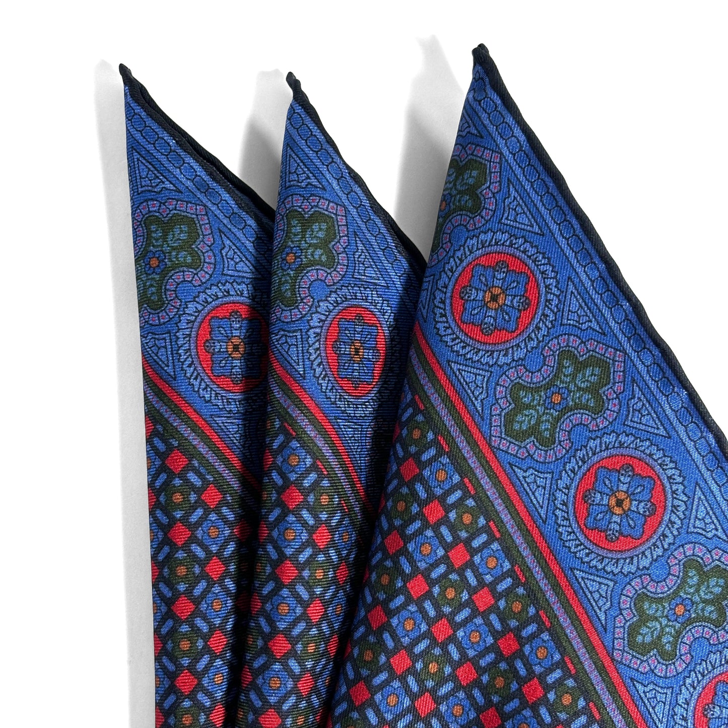 Blue & Red Small Geometric Ancient Madder Silk Pocket Square