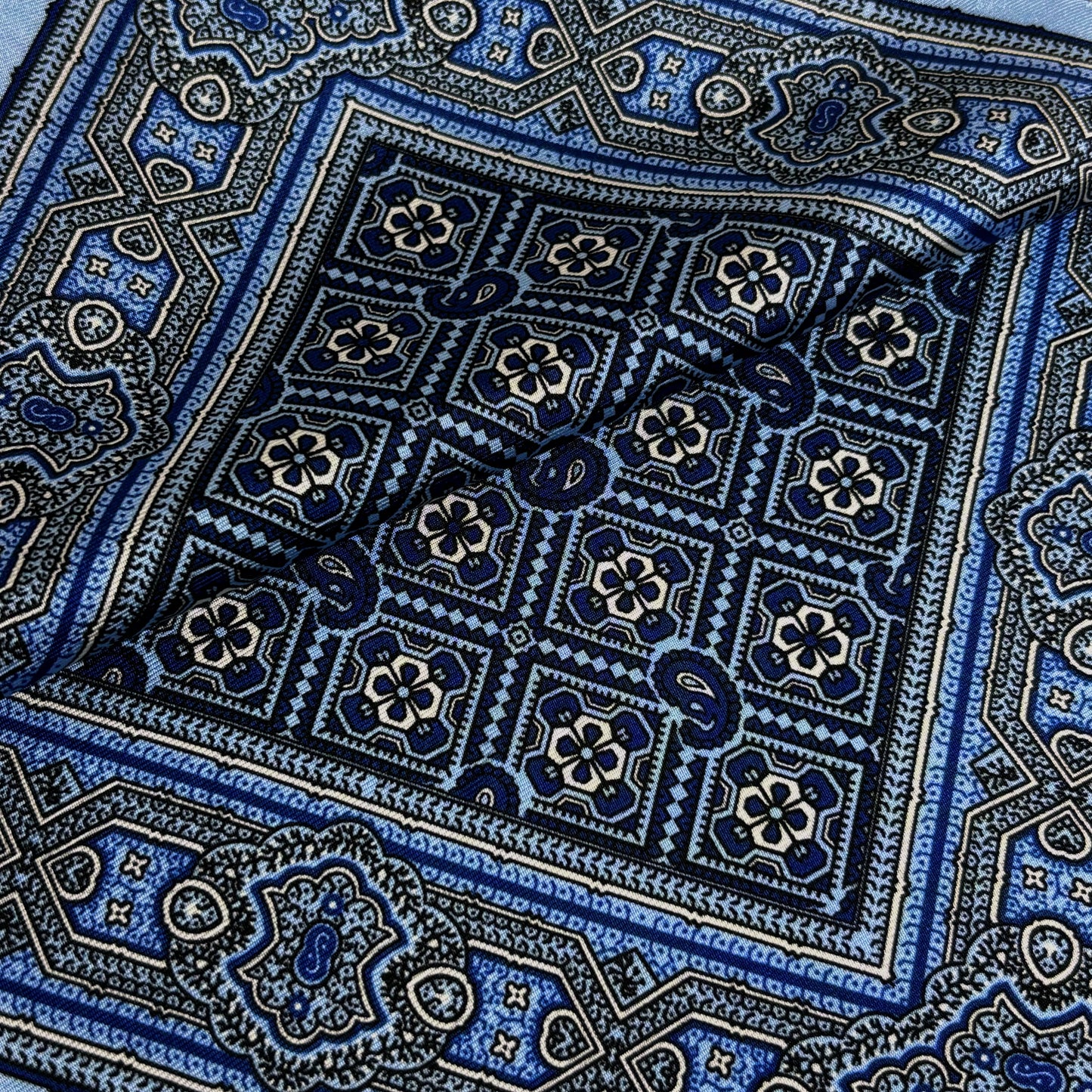 Light Blue Geometric Silk Pocket Square