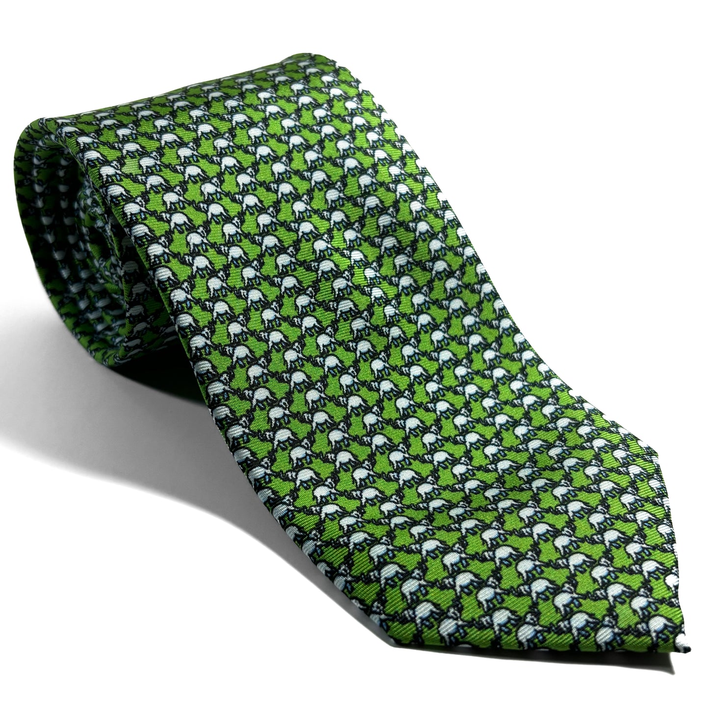 Olive Green Elephant Motif Silk Tie