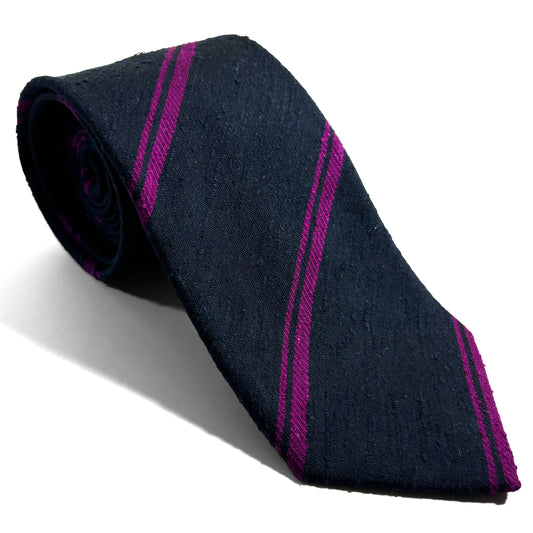 Navy Blue & Purple Striped Silk Shantung Tie