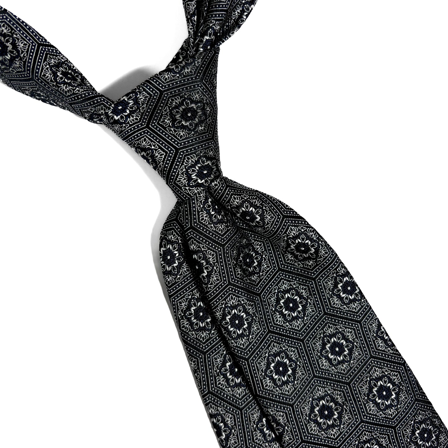 Silver & Black Medallion Jacquard Silk Tie