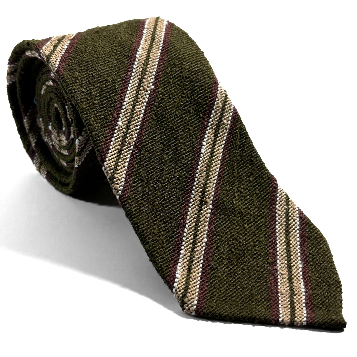 Luxury Olive Green Stripe Untipped Silk Shantung Tie