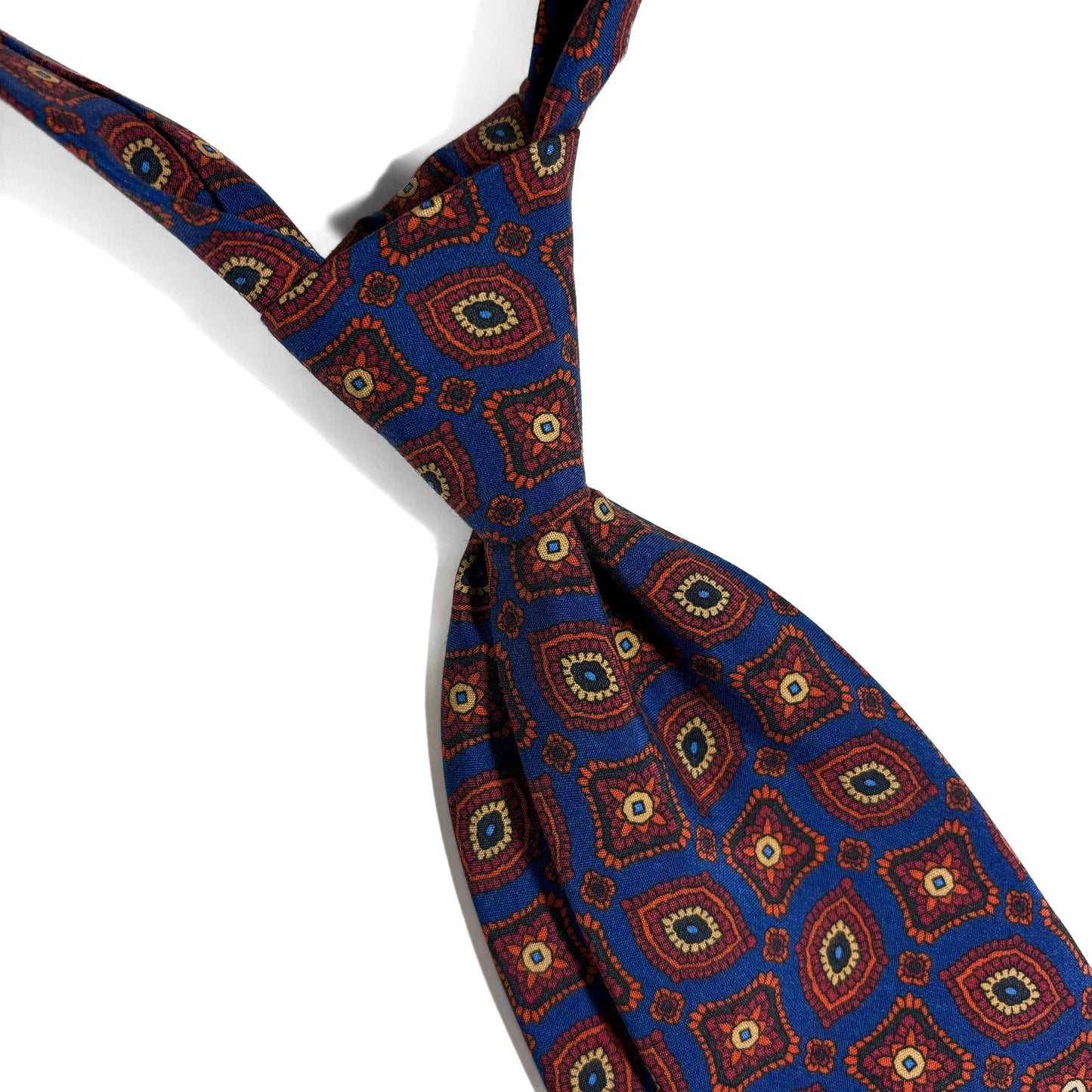 Navy Blue Geometric Italian Madder Silk Tie
