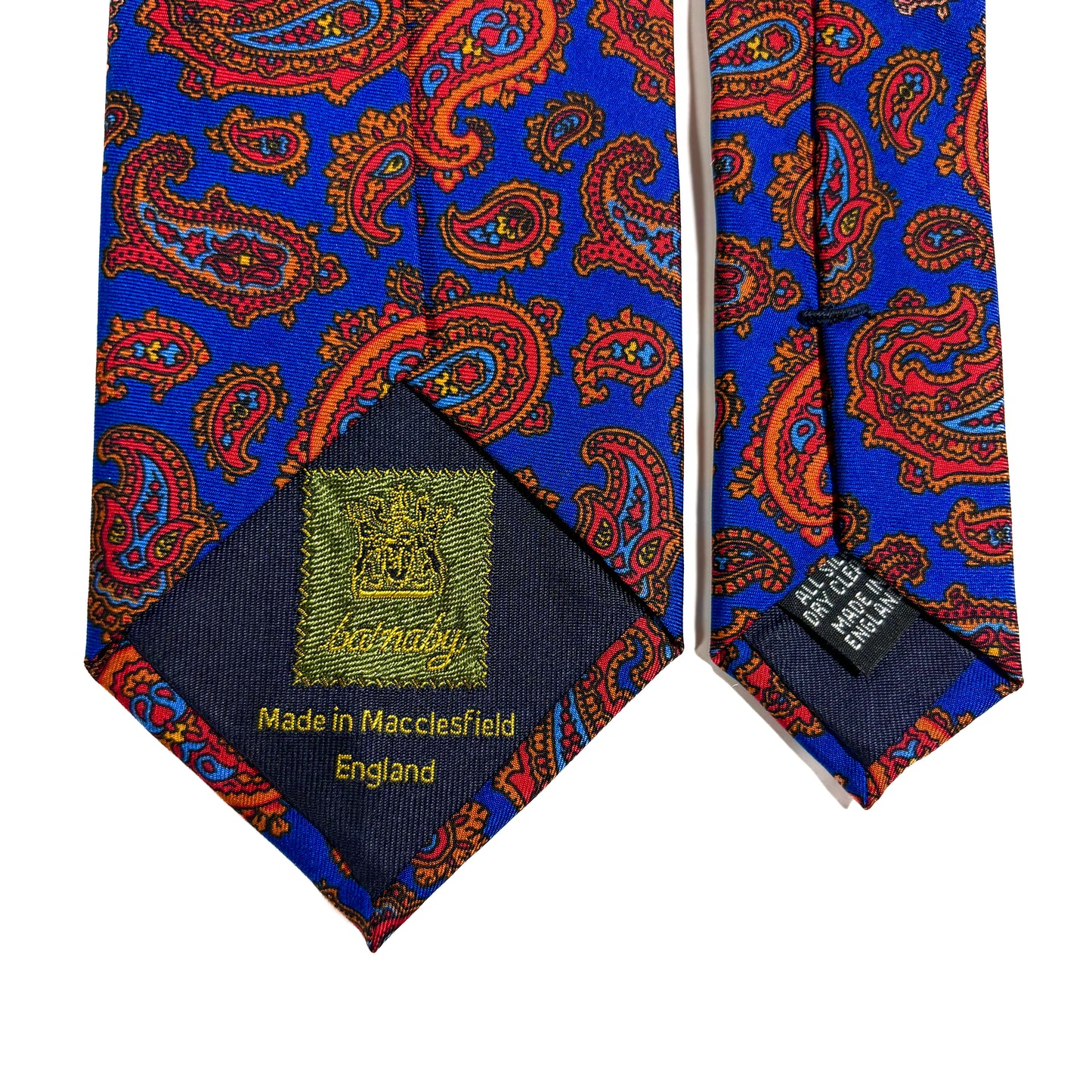 Royal Blue / Orange Paisley Printed Silk Twill Tie