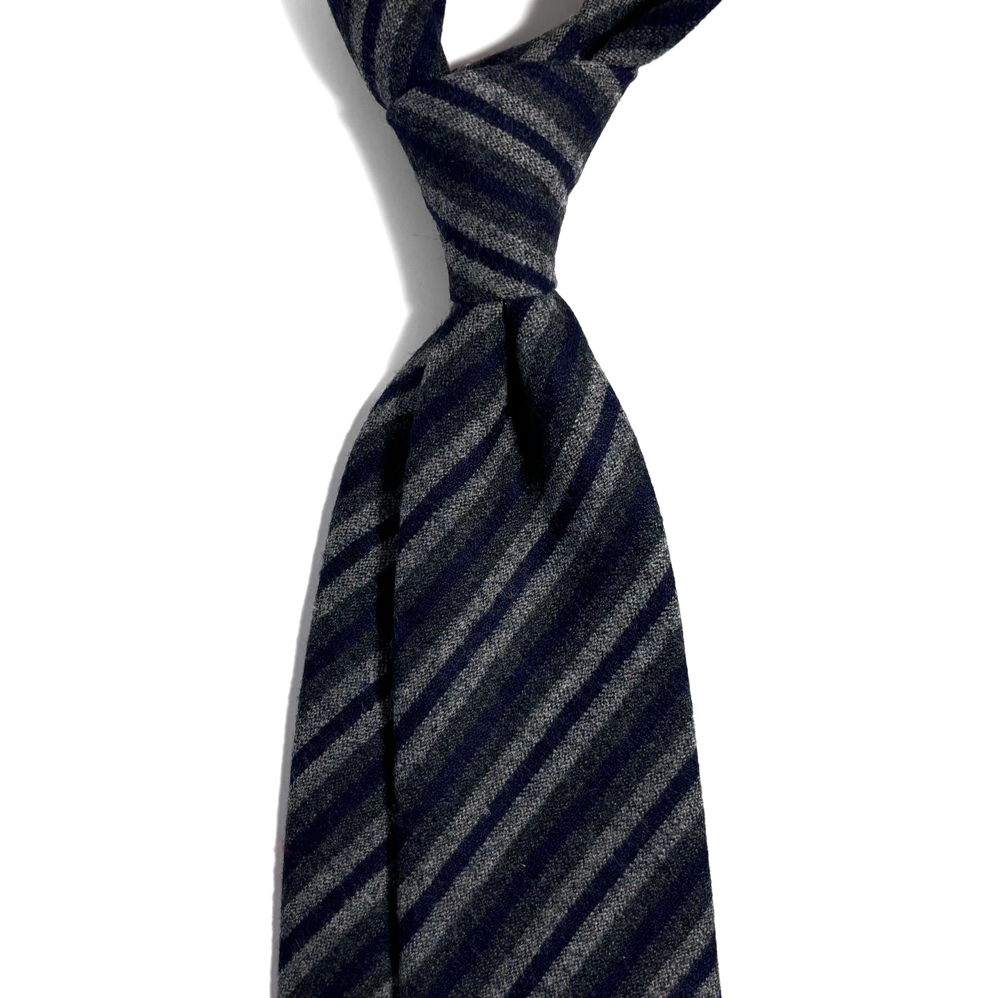 Gray & Navy Blue Striped Wool Challis Tie