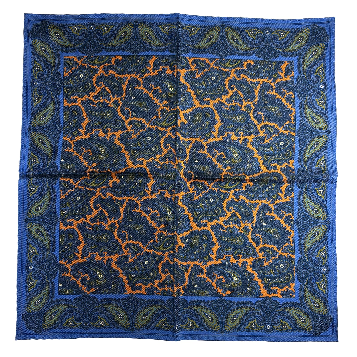 Burnt Orange & Blue Paisley Ancient Madder Silk Pocket Square