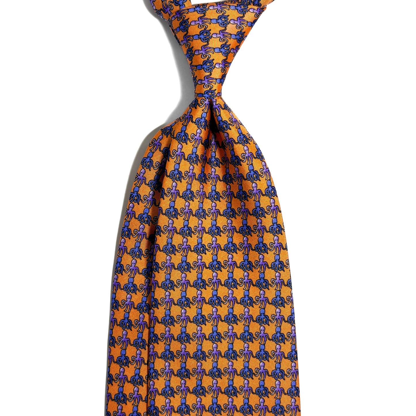 Whimsical Orange Sea Motif Untipped Printed Silk Tie