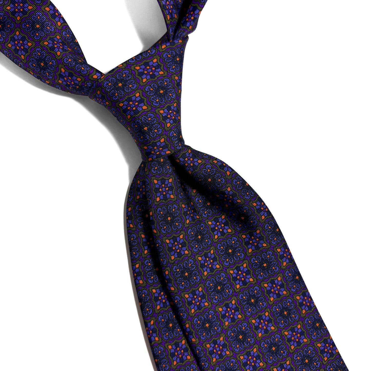 Hand-Printed Purple Geometric Ancient Madder Silk Tie