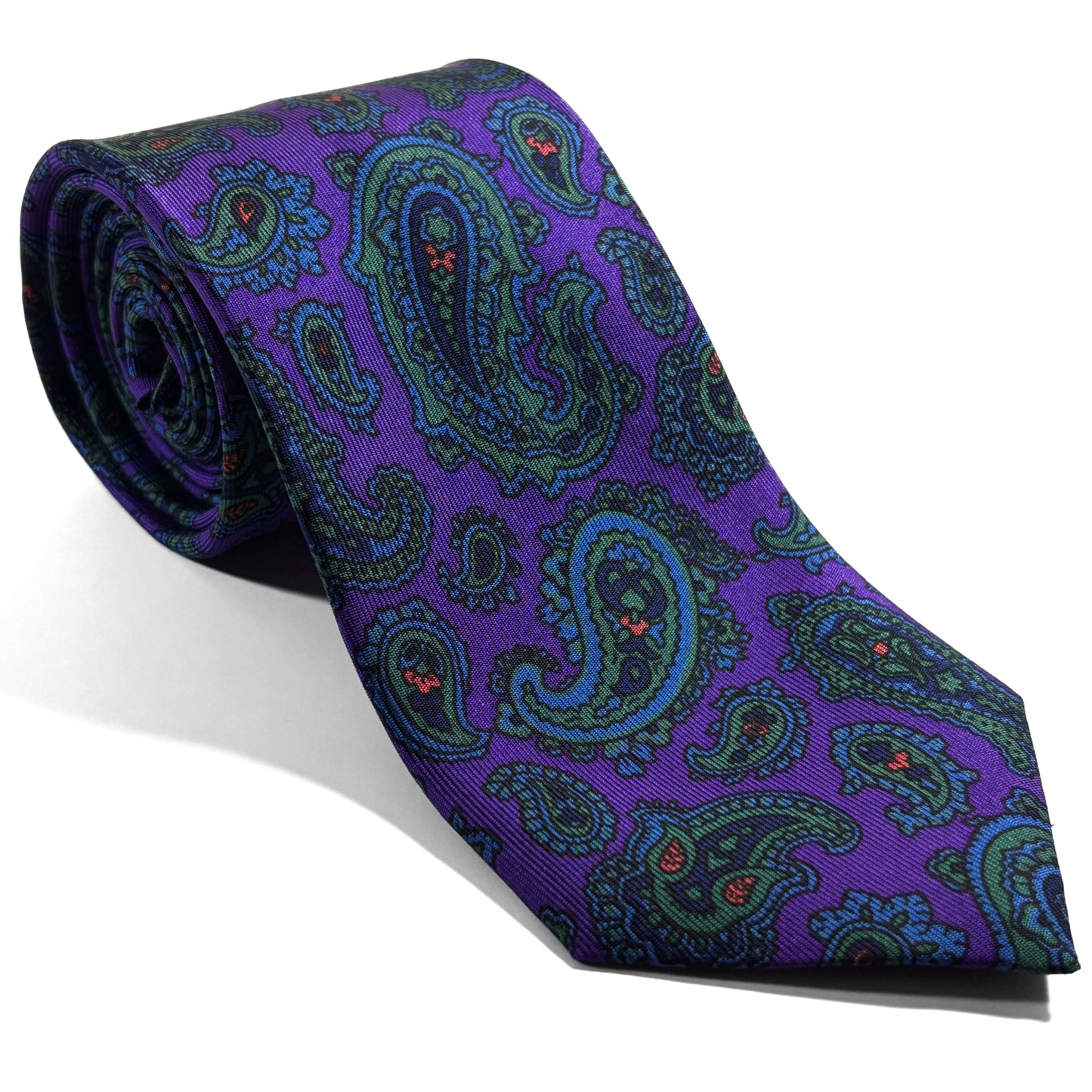 Hand-Printed Purple Paisley Silk Tie