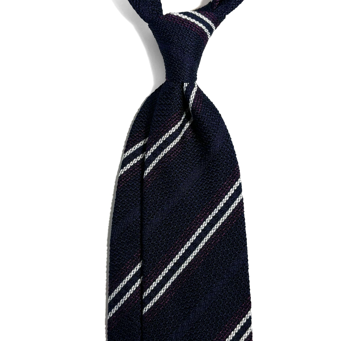 Navy Blue & Purple Striped Silk Grenadine Tie (Garza Fina)