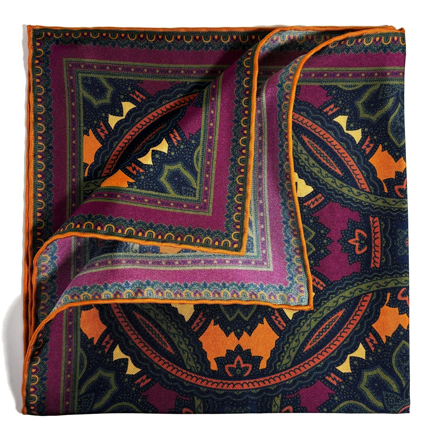 Purple & Gold Large Medallion Silk Pocket Square